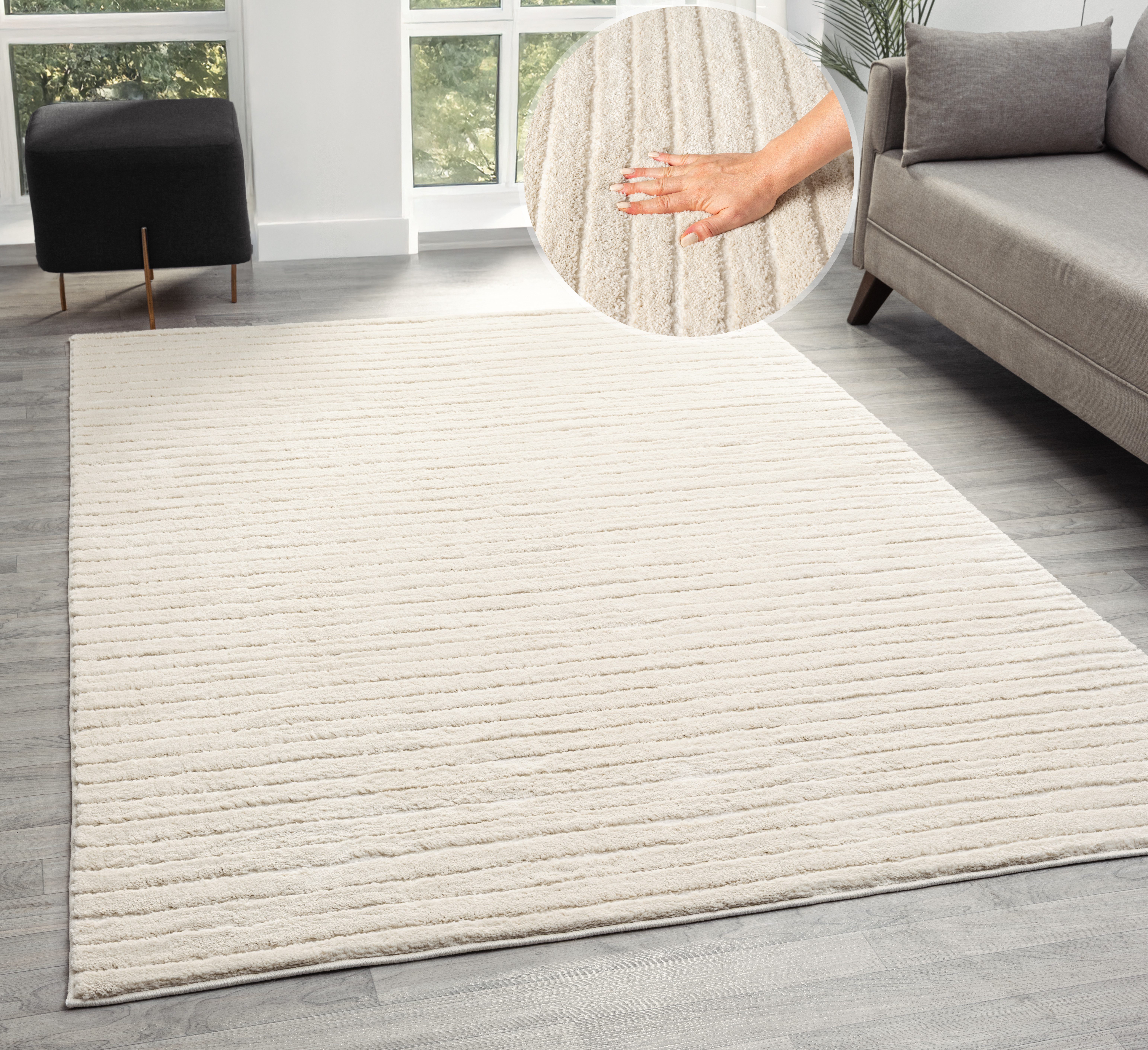 LeGer Home by Lena Gercke Teppich Selma, rechteckig, Höhe: 19 mm, Hoch-Tief-Struktur, Streifen Design, weich, Wohnzimmer, Schlafzimmer