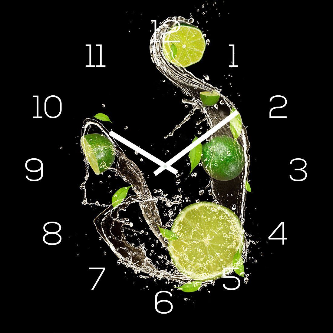 Alubild Alu-Dibond (Wanduhr Cocktail Frucht 30x30cm Limette Wanduhr Levandeo® Bar) Uhr