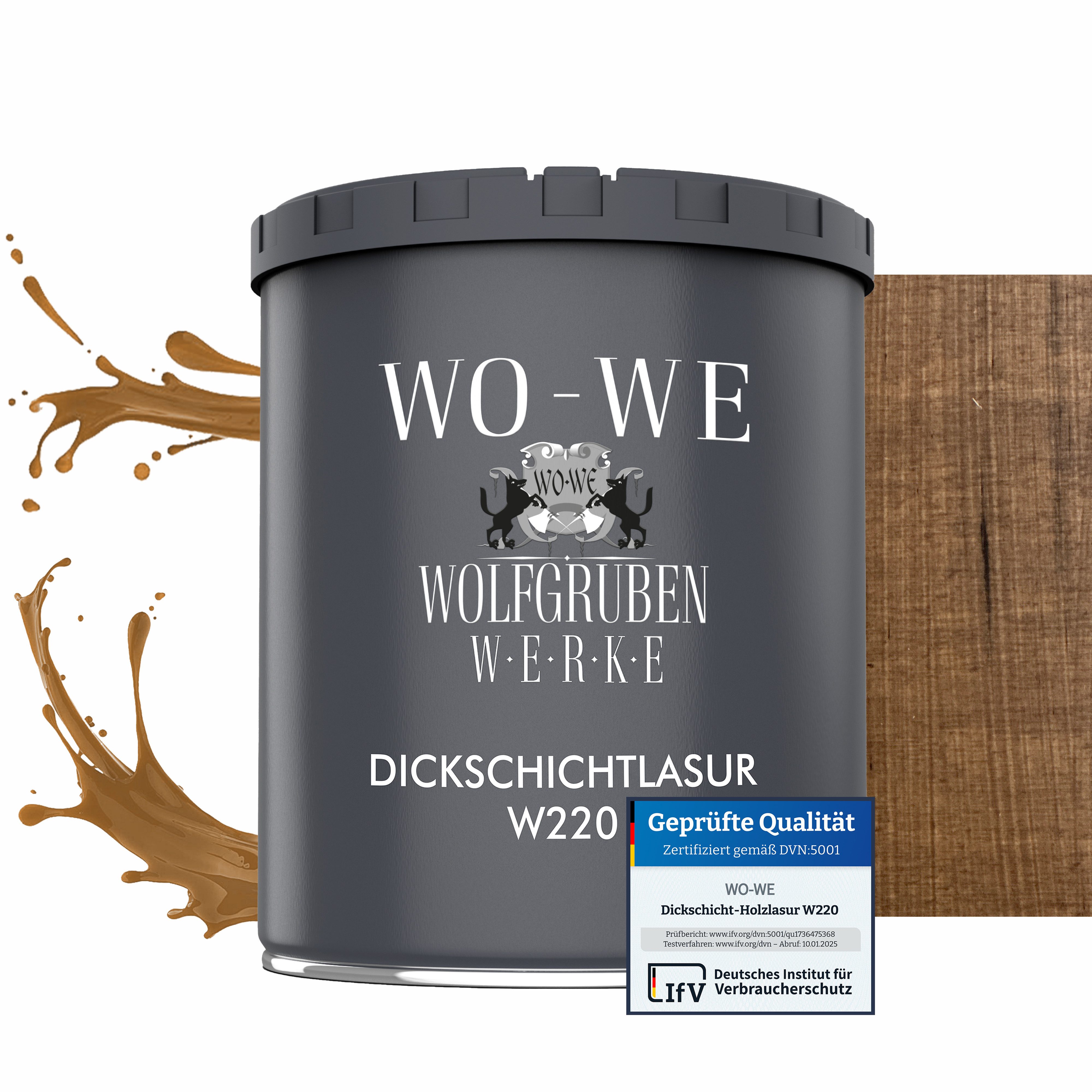 WO-WE Dickschichtlasur Holzschutzlasur 2in1 Holzlasur W220, 1-2,5L, Lösemittelfrei, UV-stabil