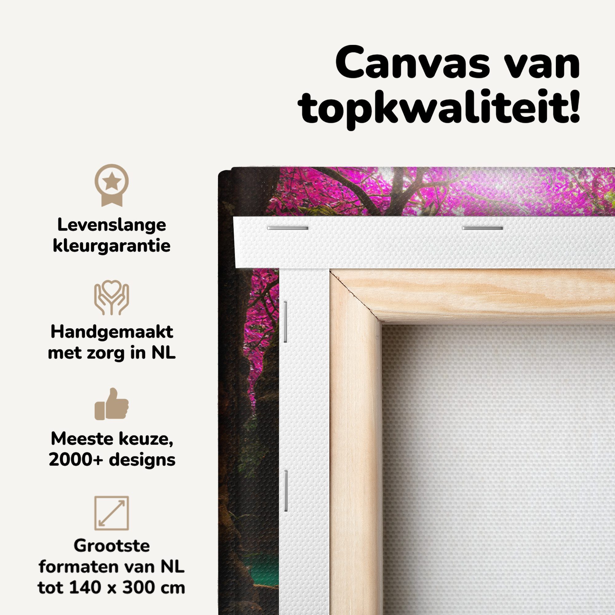 OneMillionCanvasses® Leinwandbild Wasserfall mit bunten Blumen und Bäumen - günstig online kaufen