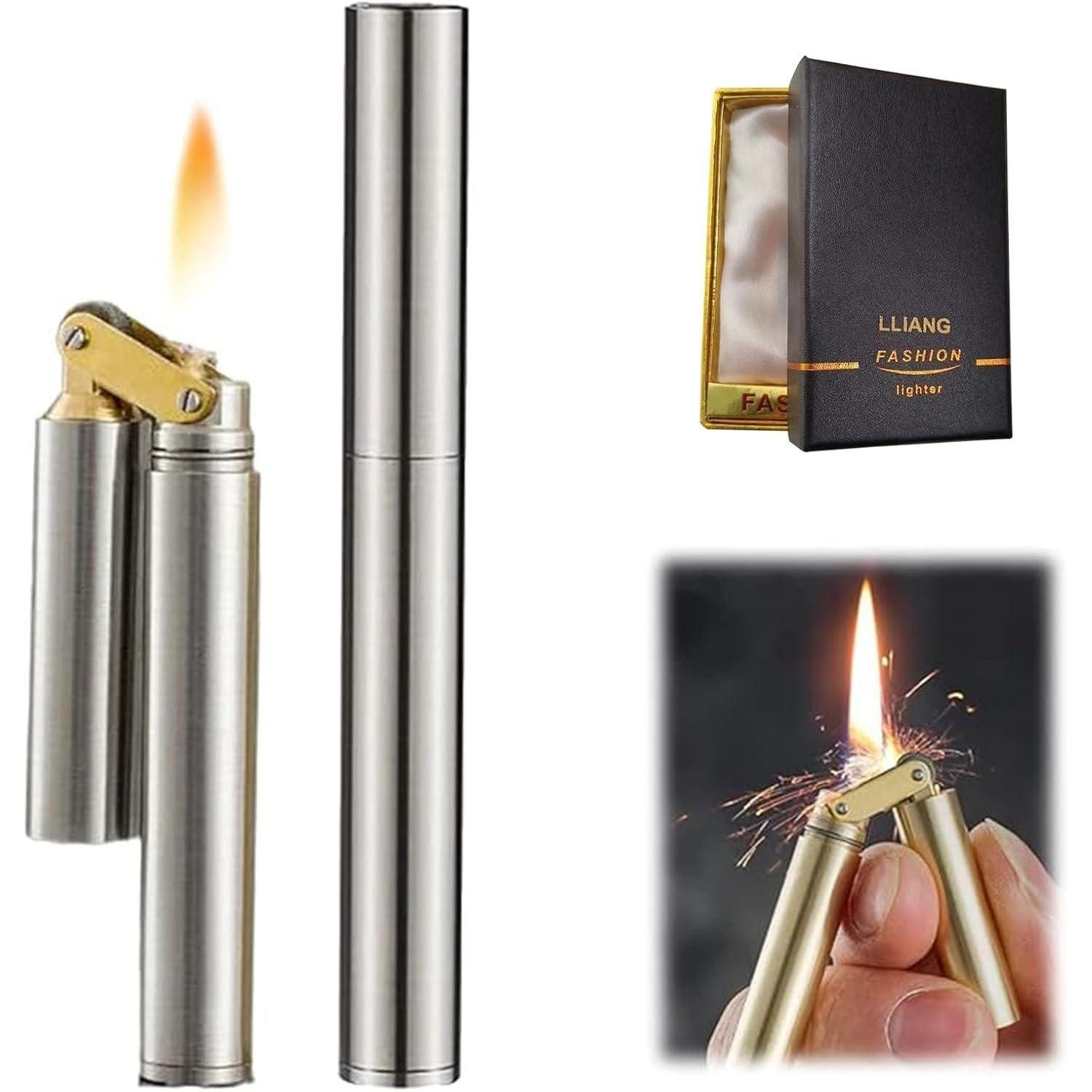 lliang Feuerzeug Feuerzeug Jetflamme nachfüllbar winddicht Silber