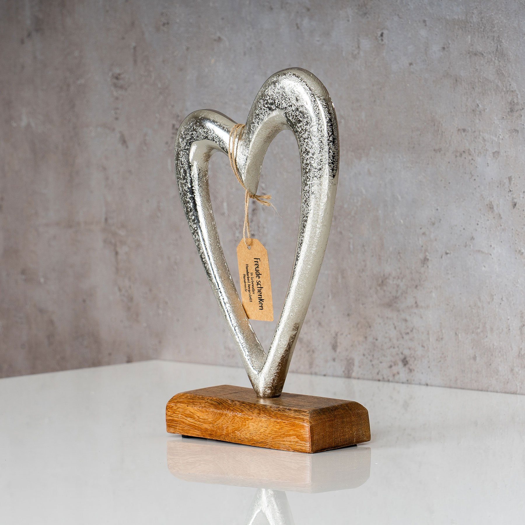 H23cm Herz Skulptur Mango Holz Tischdekoration Designer Skulptur, Levandeo® Silber