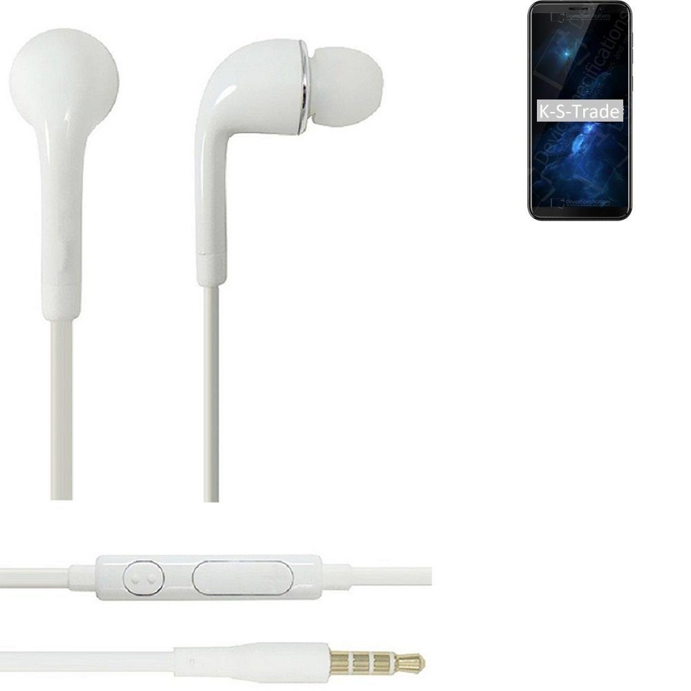 K-S-Trade für Cubot J5 In-Ear-Kopfhörer (Kopfhörer Headset mit Mikrofon u Lautstärkeregler weiß 3,5mm)