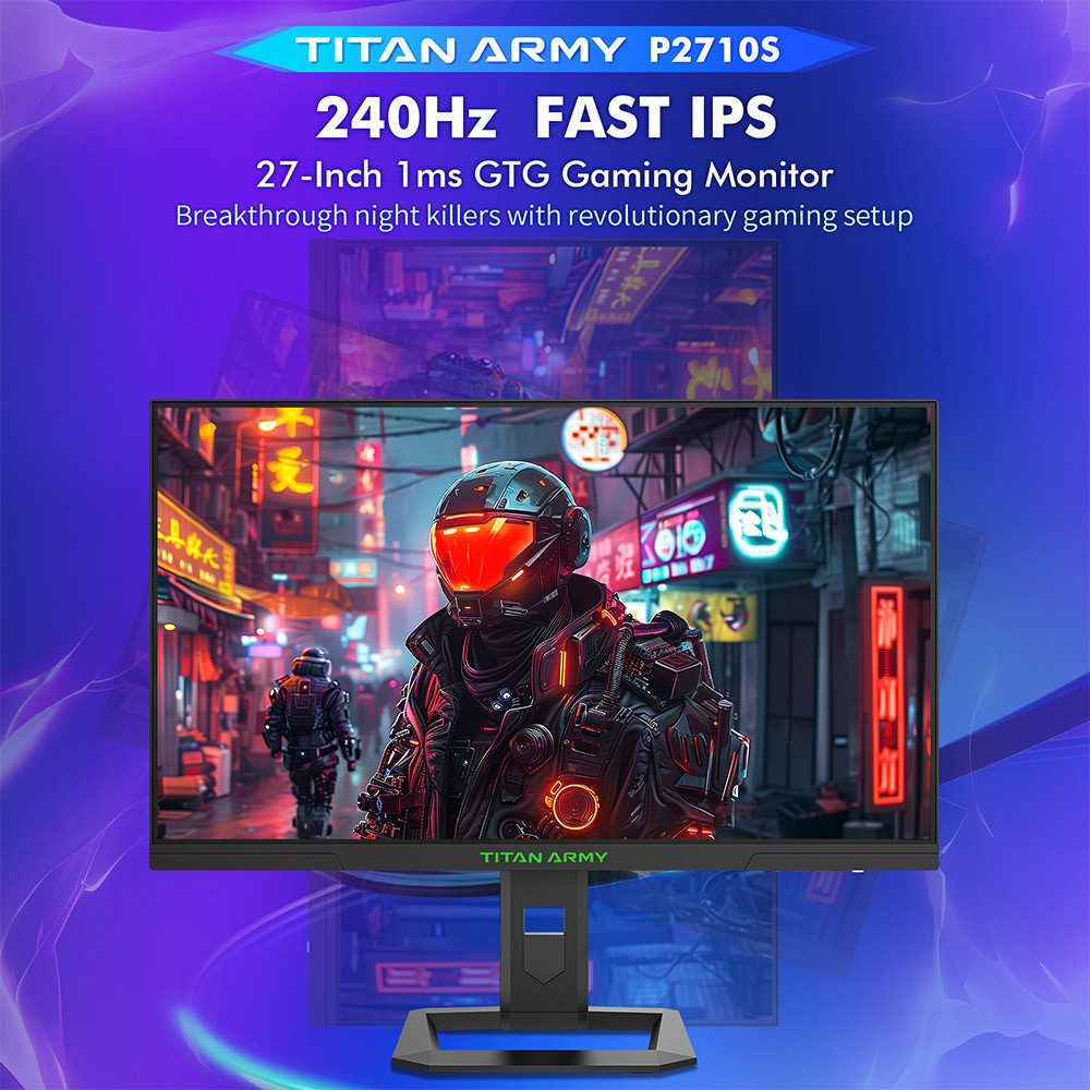 TITAN ARMY P2710S Gaming-Monitor (2560x1440 px, QHD, 1 ms Reaktionszeit, 240 Hz, Fast IPS, 27-inch Fast IPS LCD Screen, 240Hz Refresh Rate, 1ms GTG, HDR 400)