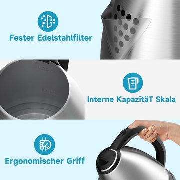 HOMELUX Wasserkocher Edelstahl Electric Kettle Mit Filter, Kessel Bpa-Frei, 1.8 l, 1500,00 W, Abschaltautomatik, Ideal FüR Tee, Kaffee, Babynahrung