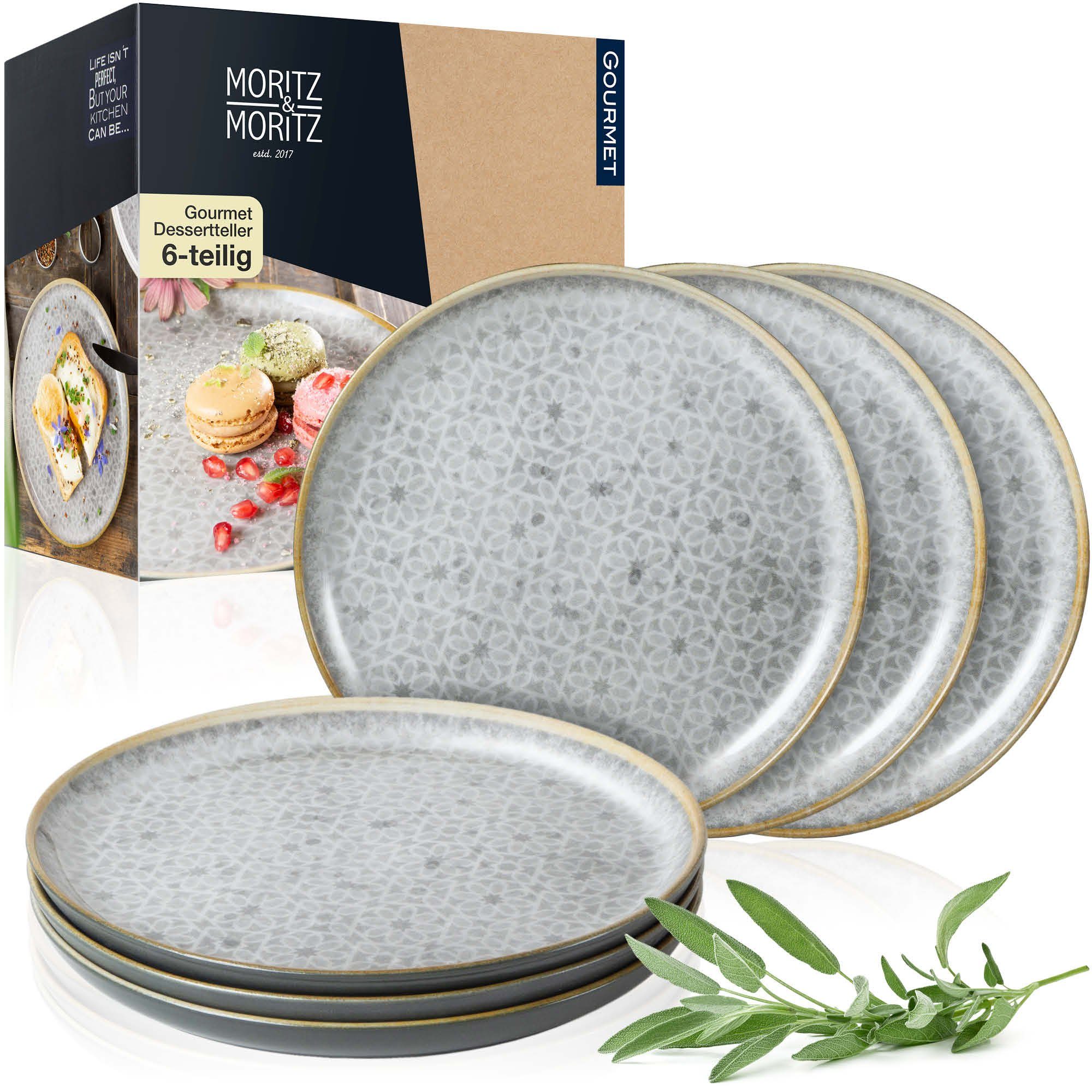 Moritz & Moritz Tafelservice TERRA Dessertteller Grau (6-tlg), 6 Personen, Porzellan, für 6 Personen - spülmaschinen- und mikrowellengeeignet