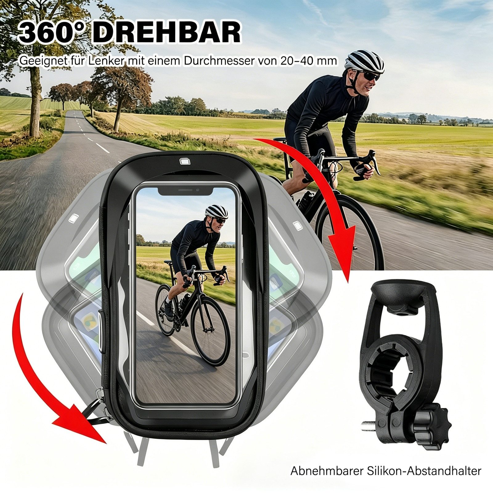 MOPUEA Smartphone-Halterung Wasserdicht Handyhalterung Handyhalter Fahrrad Lenkertasche Halter, (bis 6,4 Zoll, 1-tlg., 360° Drehbare Fahrradhalterung Handy Halt – Bild 5 von 5