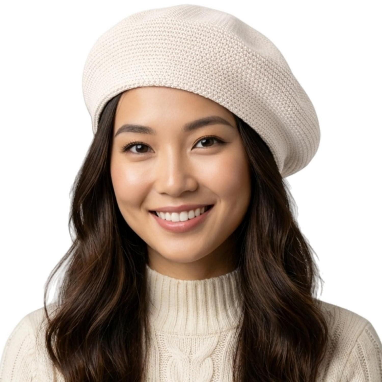 LuxusKollektion Baskenmütze Baskenmütze Damen Sommer Barett Beret Cap Hut Einheitsgröße-M Weiß