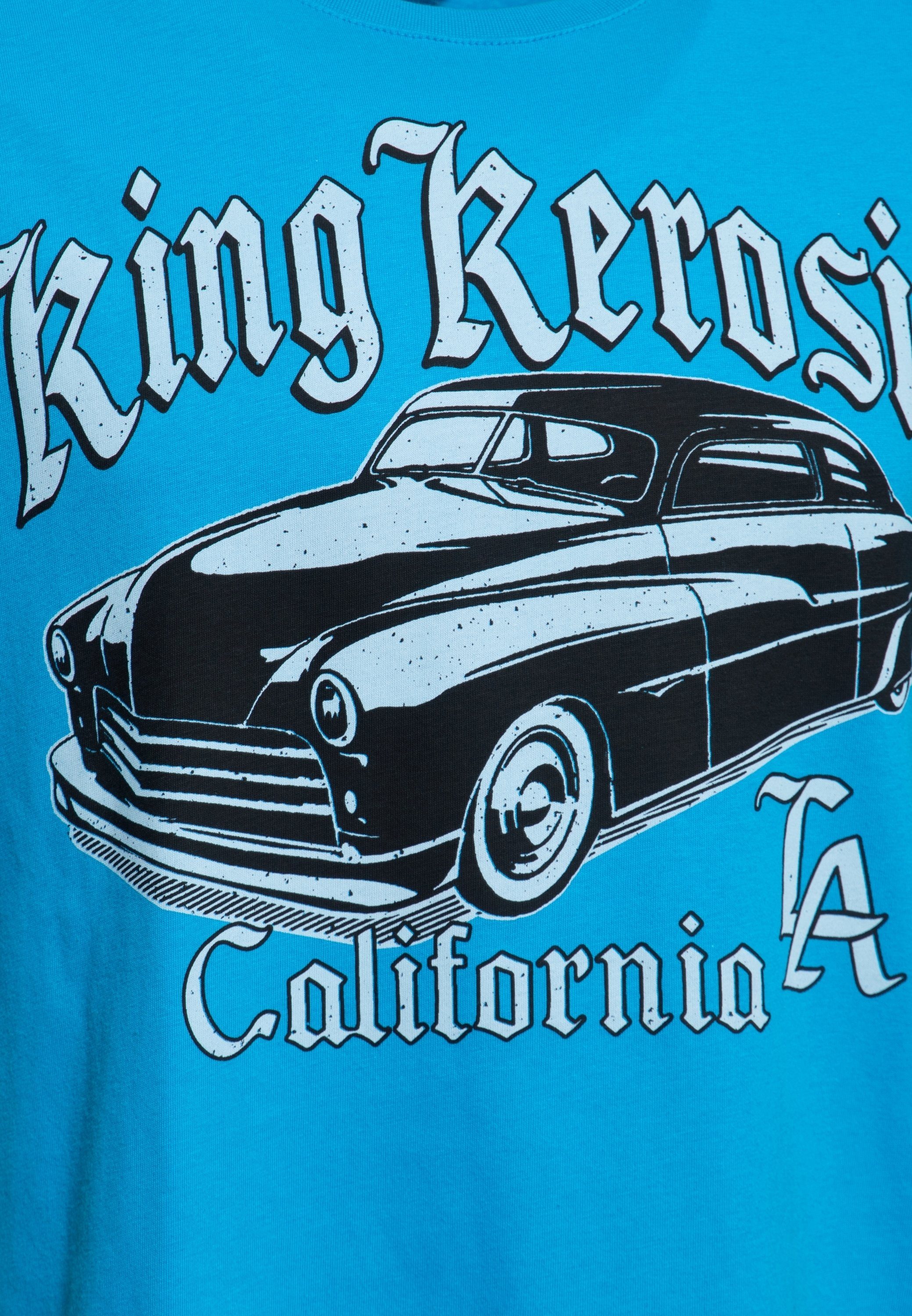 KingKerosin Print-Shirt California Greaser (1-tlg) Muscle-Car Print im Retro Front blau Look