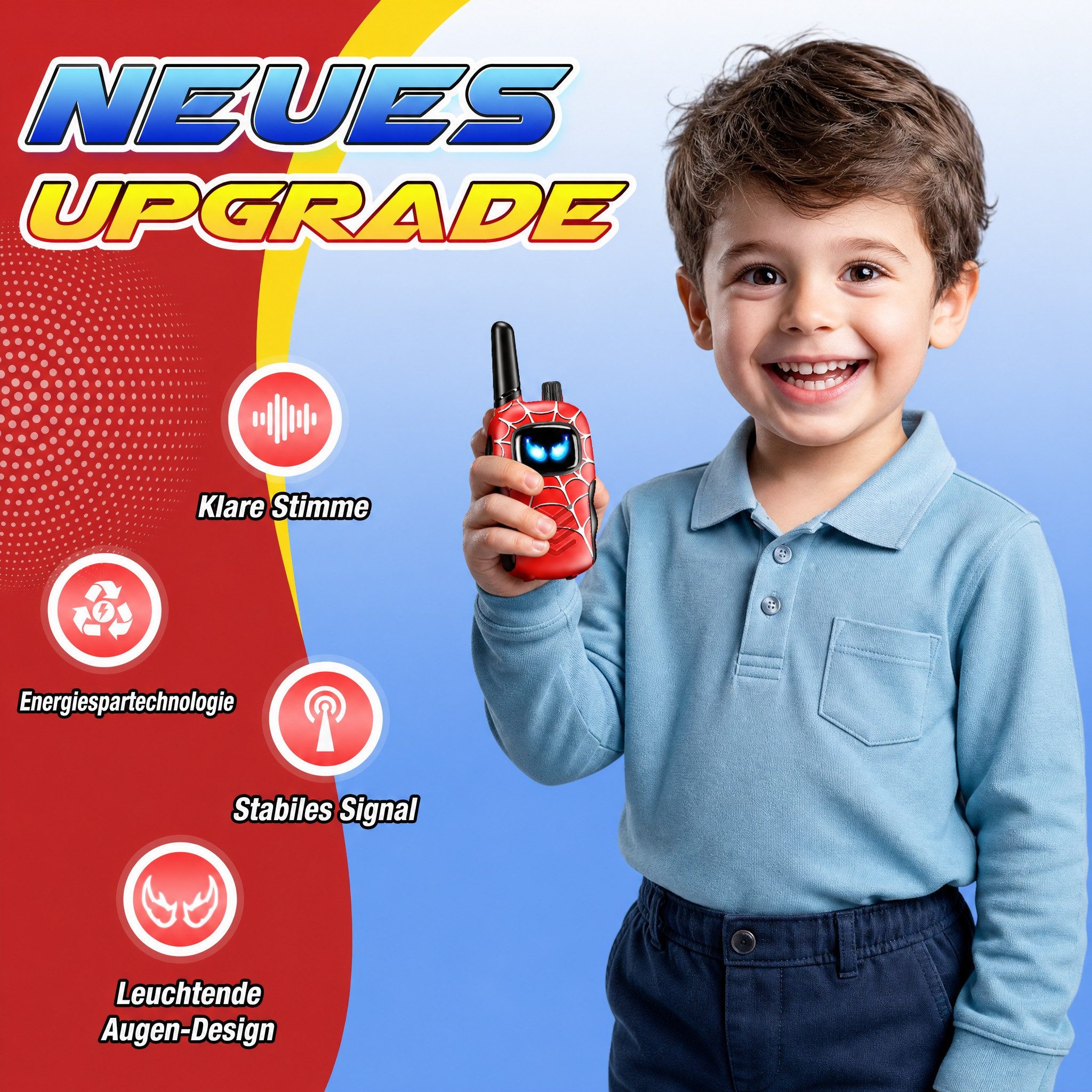 Wootoy Walkie Talkie Funkgeräte Kinder Roboter-Walkie-Talkies Spielzeug, (mit Reichweite von bis zu ca. 300 m unter geeigneten Bedingungen, 2-St., Push-to-Talk-Bedienung unkomplizierte Nutzung für Kinder ab 3 Jahren), in Geschenkbox ideal für Indoor- und Outdoor-Abenteuer