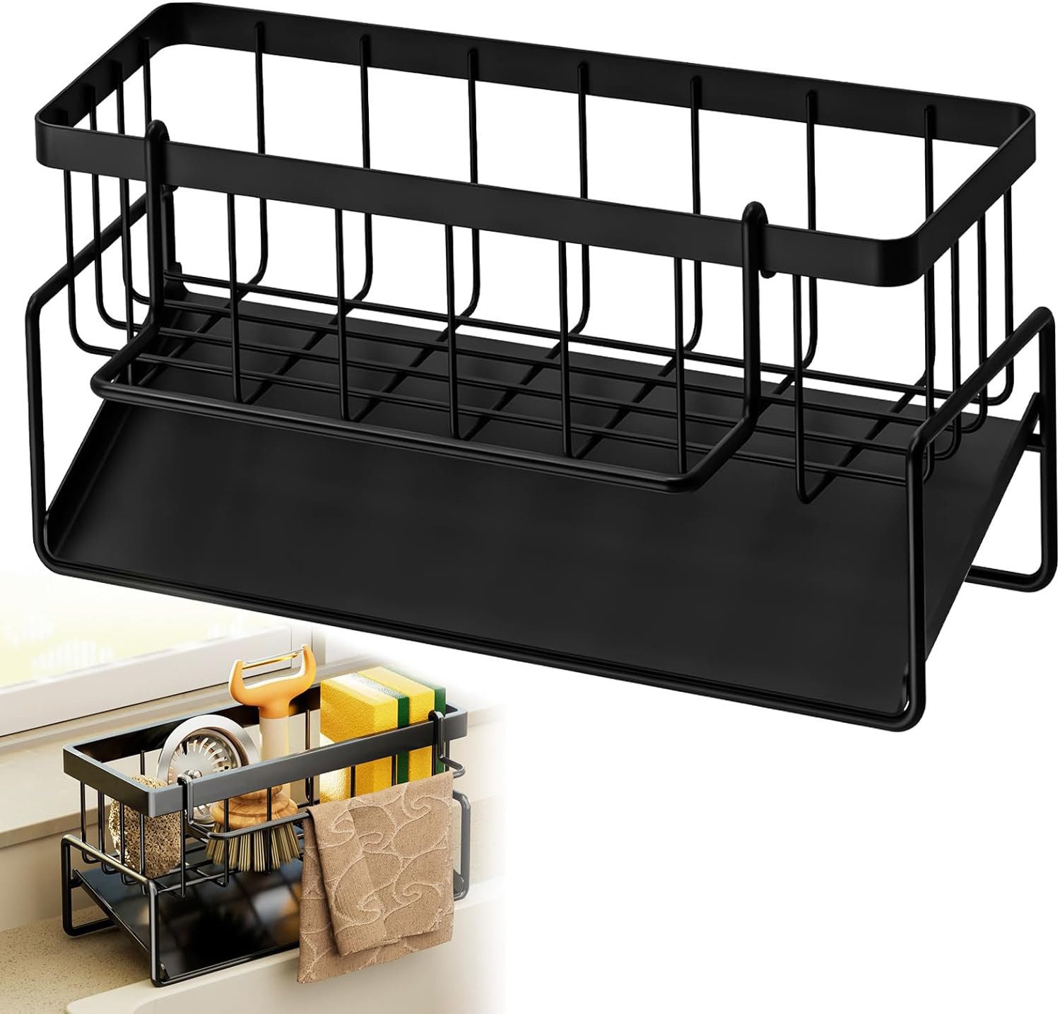 Venkuber Küchenorganizer-Set Spülbecken Organizer mit Abtropfschale, Rostfrei Edelstahl, Spülbecken Handtuch Organizer Für Badezimmer Küche Spüle