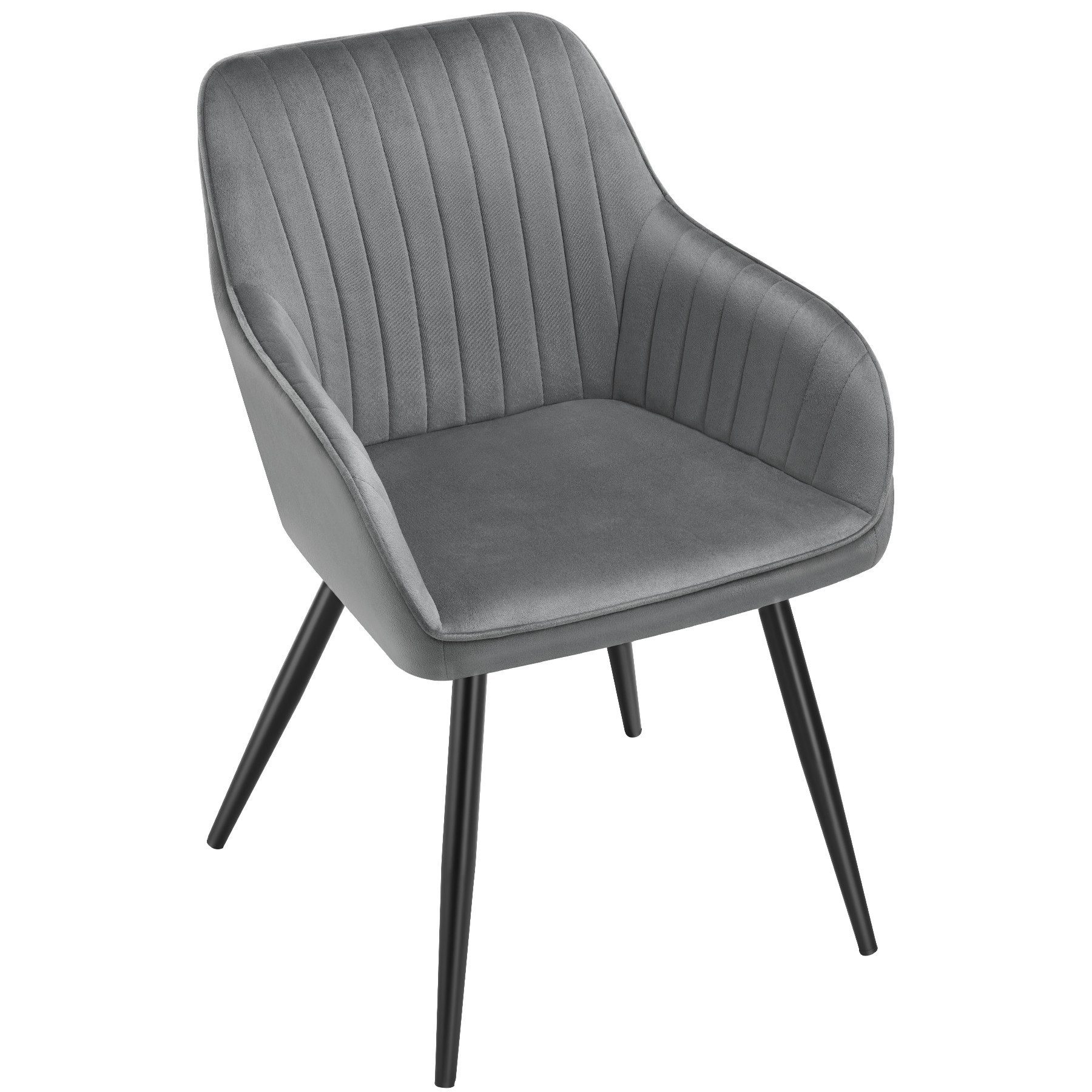 tectake Esszimmerstuhl Polstersessel gepolstert, in Samtoptik, gesteppt, 58 x 62 x 82 cm (Küchenstuhl Marilyn in grau/schwarz, 2 St), durchgehende Lehne, Stahlbeine, bodenschonend, Belastbarkeit 120 kg