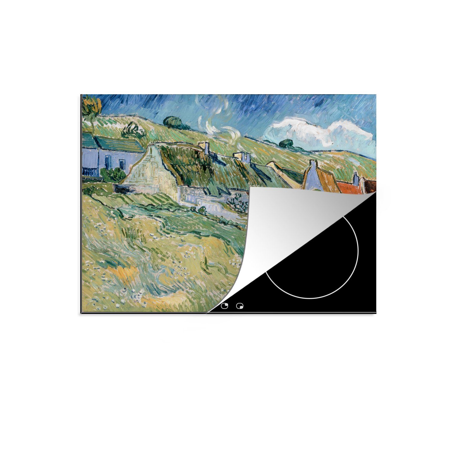 (1 Ferienhäuser Cordeville 59x52 van - Vinyl, für Reetgedeckte Ceranfeldabdeckung MuchoWow cm, tlg), küche, Gogh, die Herdblende-/Abdeckplatte in Vincent Induktionsmatte