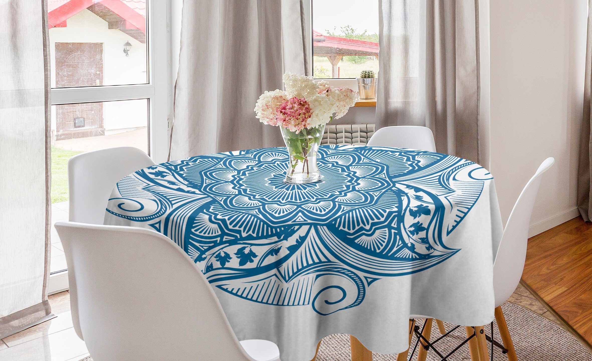 Petals Dekoration, für Abakuhaus Blauer Kreis Küche Wilde Tischdecke Abdeckung Esszimmer Tischdecke Zipfel Mandala