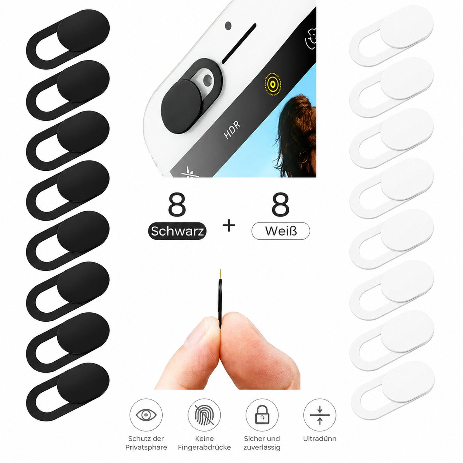 BOOD Abdeckhaube 16x Kamera Abdeckung Smartphone Handy Tablet Laptop Spion Schutz, Ultradünn, universell passend, schützt effektiv Ihre Privatsphäre von BOOD