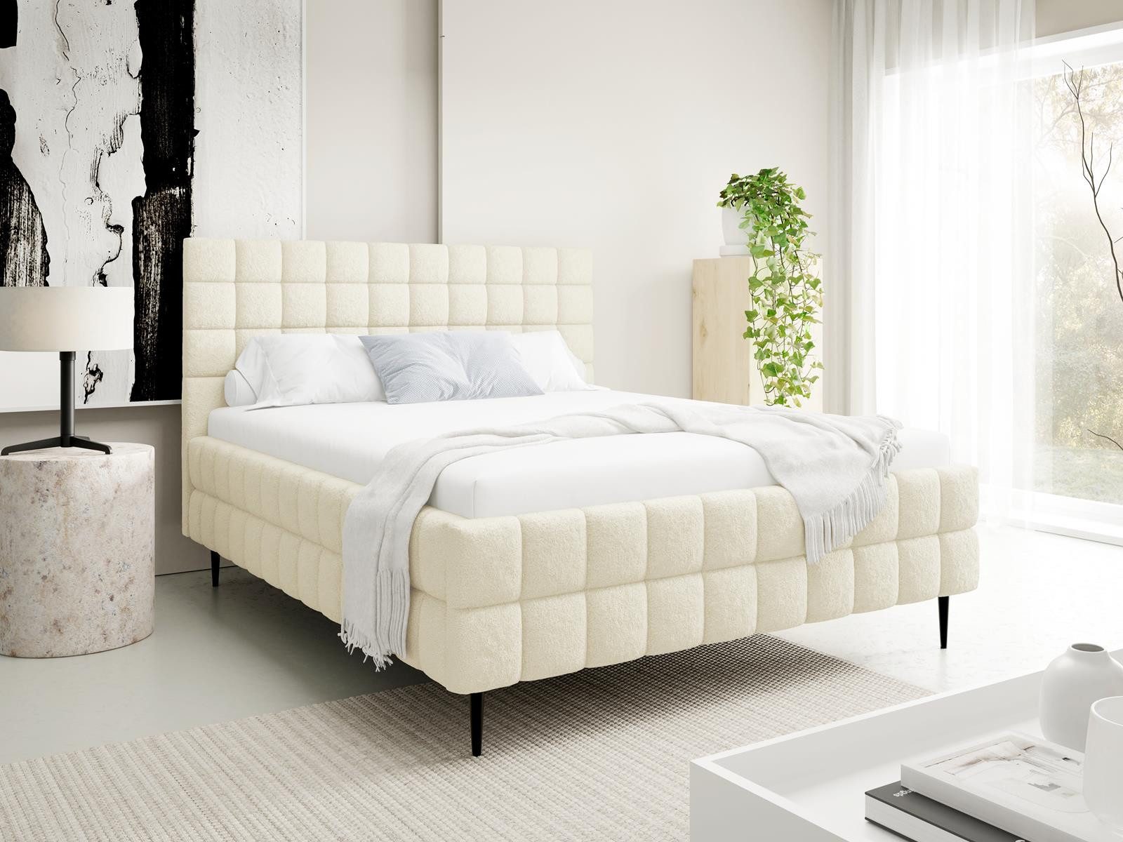 Compleo Polsterbett auf Füßen, gepolstertem Kopfteil, modern, Boucle stoff, MADE IN EU, TOPSSELLER