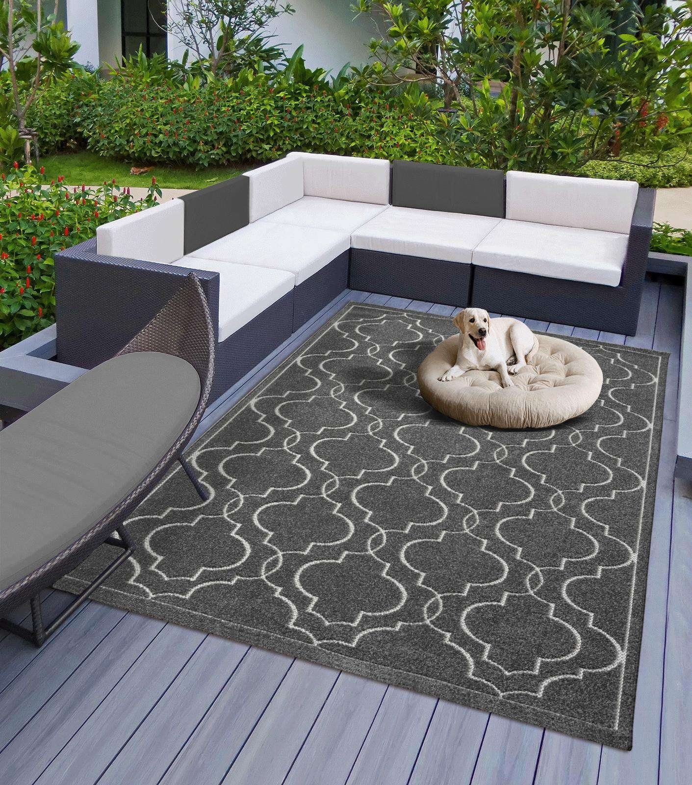 Teppich Indoor & Outdoor Teppich Capri mediteranes Florentiner Design, TaraCarpet, rechteckig, Höhe: 5 mm, Kurzflor anthrazit In & Outdoor Balkon Terrasse Wohnzimmer 120x170