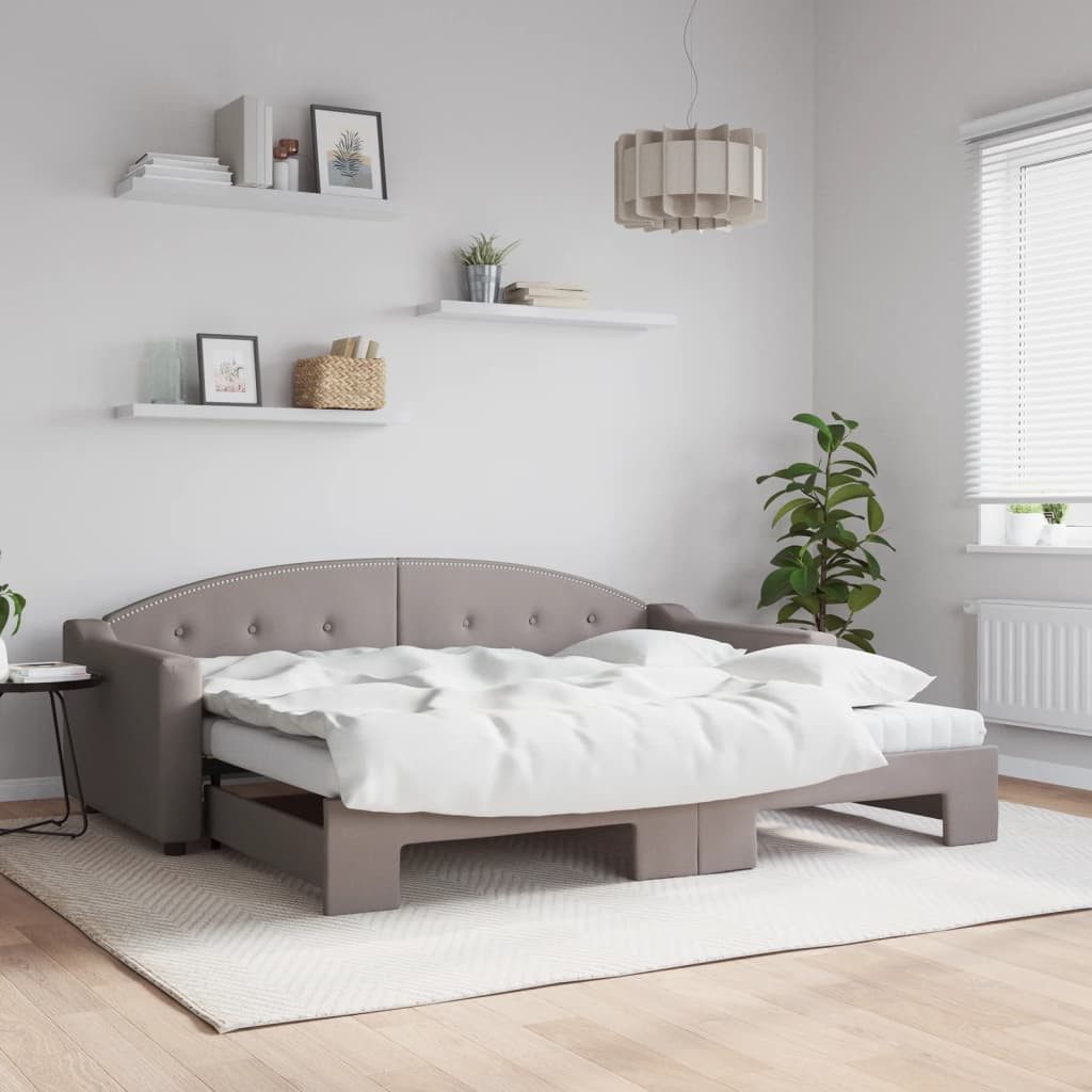 vidaXL Gästebett Gästebett Tagesbett Ausziehbar mit Matratzen Taupe 90x200 günstig online kaufen