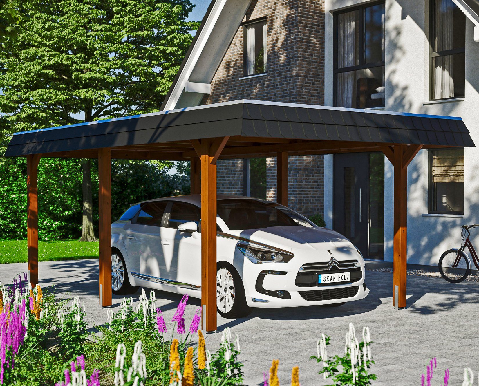 Skanholz Einzelcarport Wendland, BxT: 362x628 cm, 206 cm Einfahrtshöhe braun