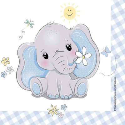 Kiids Papierserviette Servietten Baby Elefant blau, 33 cm