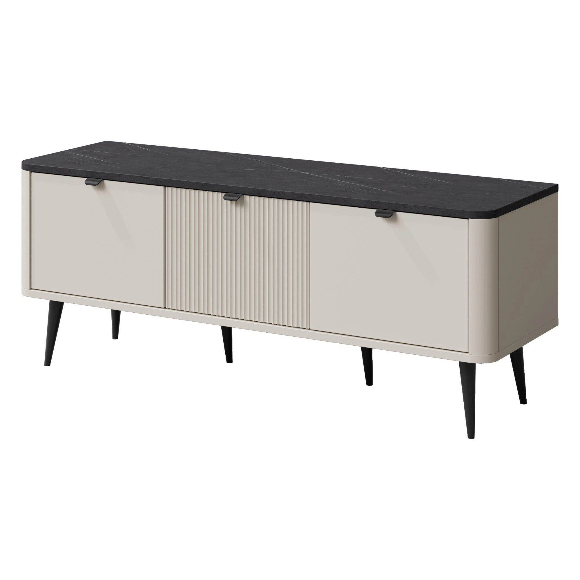 ROYAL24_MARKT Lowboard Marly TV-Lowboard 130 cm mit 3 Klappen – Kaschmir / Grauer Stein