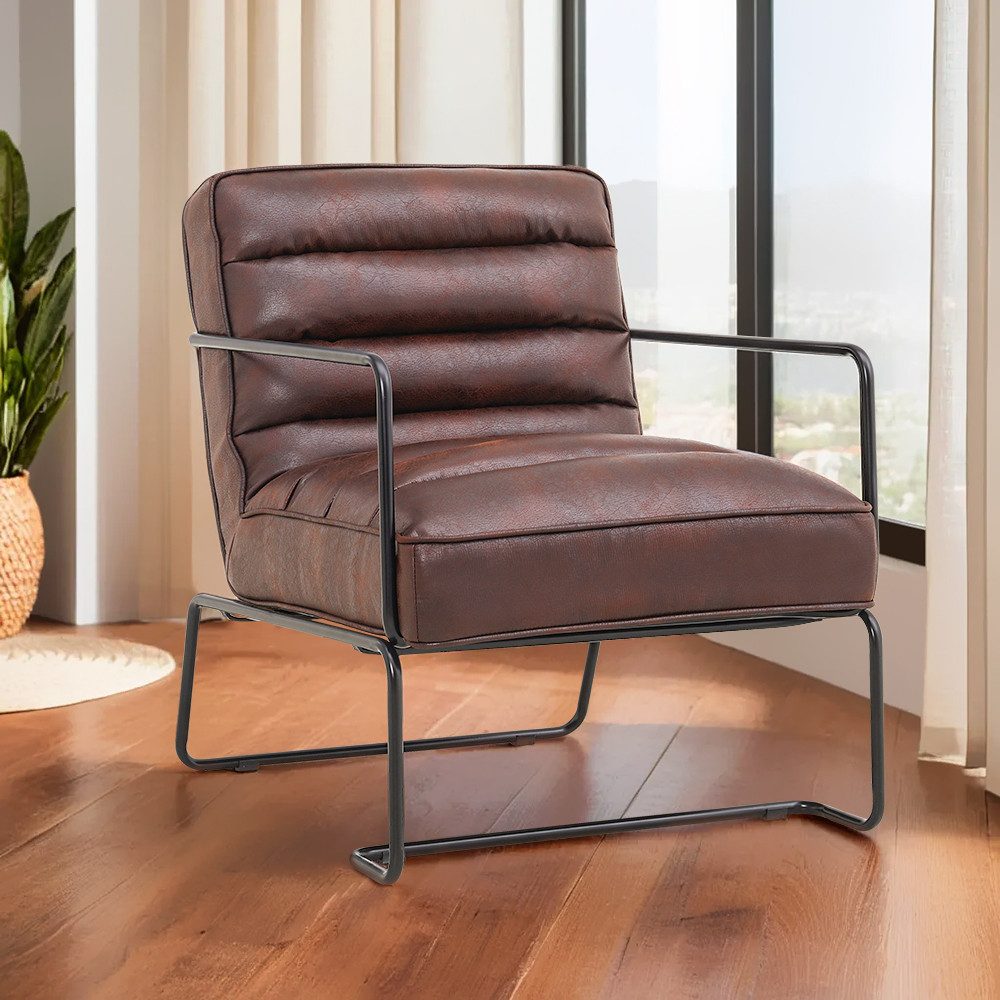 DARDVORLAG Loungesessel Einzelsofa, Polstersessel mit Kunstleder, Retro Sti günstig online kaufen