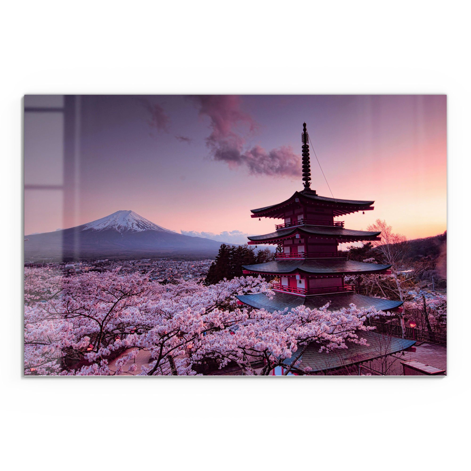 DEQORI Glasbild 'Kirschblüten Tempel Japan', 'Kirschblüten günstig online kaufen