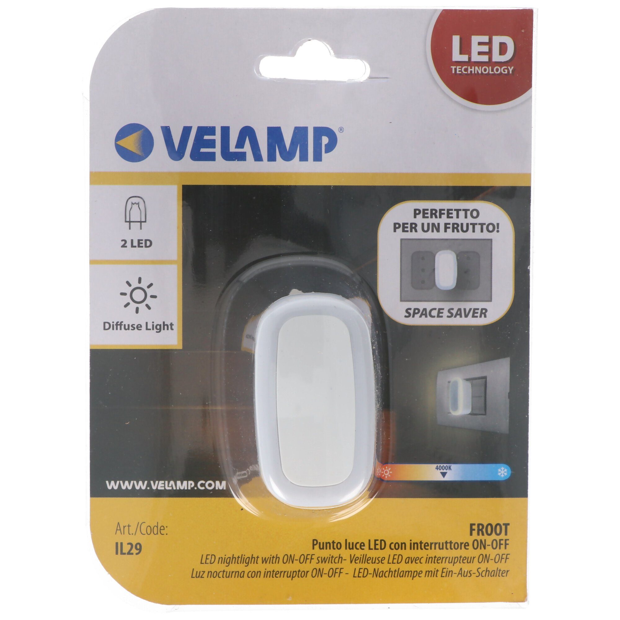 extra Velamp kompakt, ver FROOT, Nachtlicht LED-Nachtlicht LED EIN/AUS-Schalter, mit Velamp