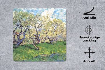 MuchoWow Gaming Mauspad Obstgarten mit blühenden Pflaumen - Vincent van Gogh (1-St), Mousepad mit Rutschfester Unterseite, Gaming, 40x40 cm, XXL, Großes