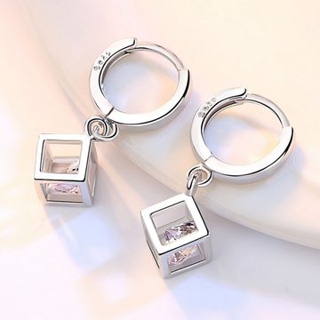 LENBEST Paar Ohrhänger Niedliche Frauen Rubik's Cube Square Sugar Fashion Ohrringe 925 Silber (2-tlg., kostenloser Versand)