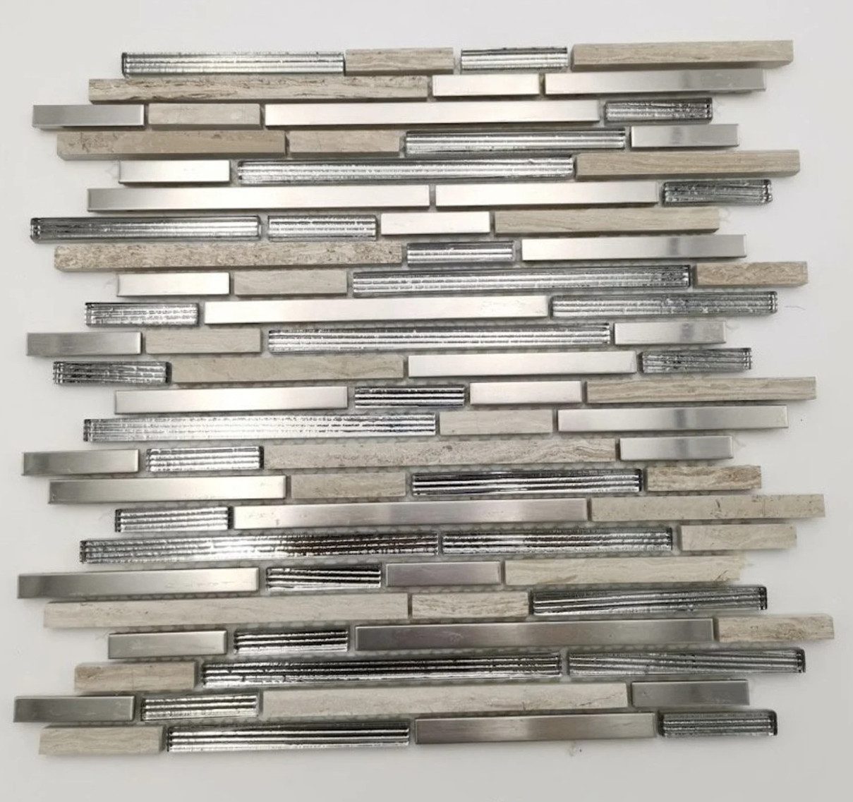 Armena Mosaikfliesen Glas-/oder Edelstahl-Mosaikfliesen Streifen und Glasstreifen Splitter, beige