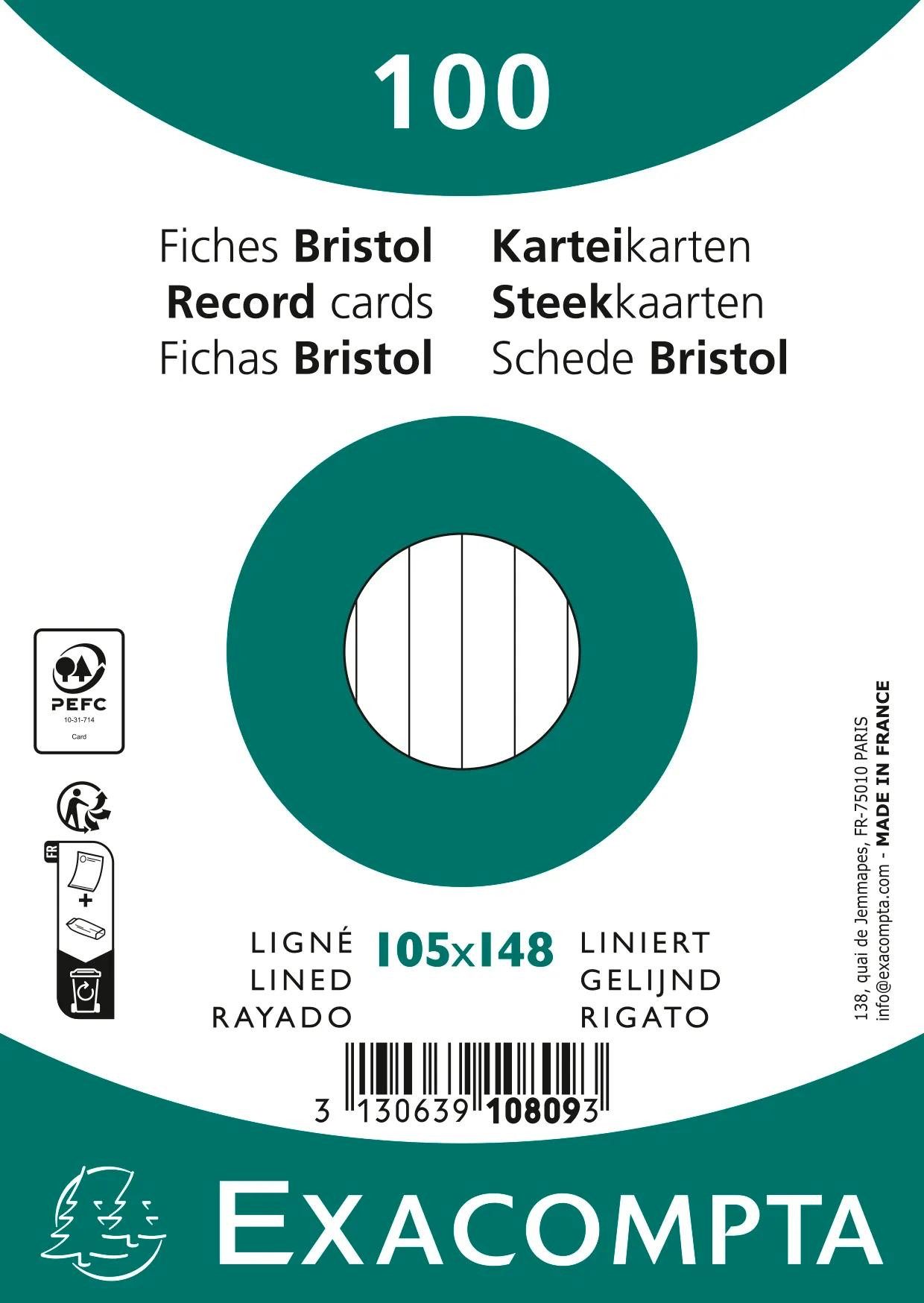 EXACOMPTA 20x Karteikarten A6 liniert, 100 Stück eingeschweißt - Weiß - 10809SE, Karteikarten liniert