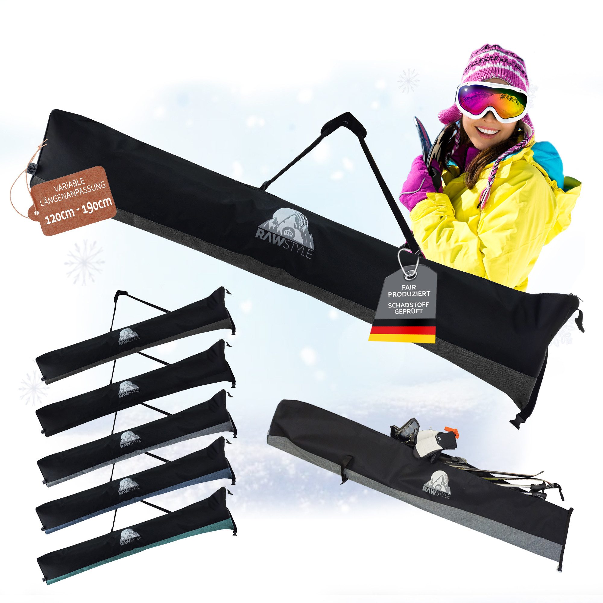 Skitasche Skitasche Rolltop Skisack 120-190cm wasserdicht Schultergurt