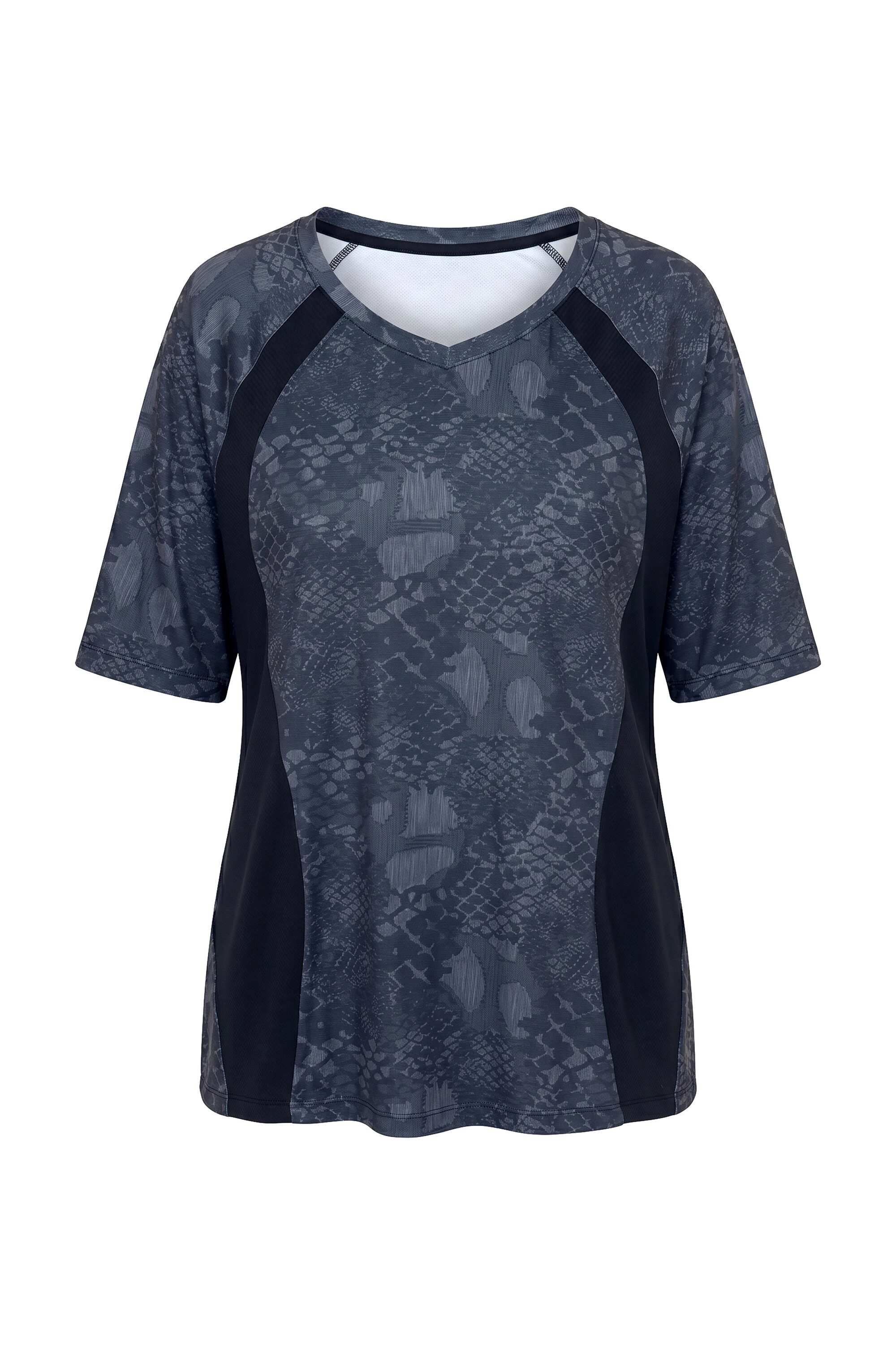 Ulla Popken T-Shirt Funktions-Shirt Schlangenmuster V-Ausschnitt