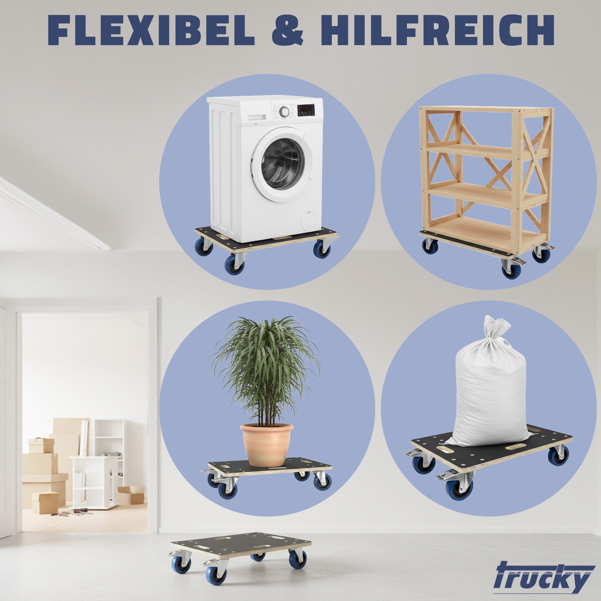 Trucky Transportroller Rollbrett 40 x 60 cm Transportroller 800 kg Möbelroller mit 4 Rollen – Bild 4 von 5
