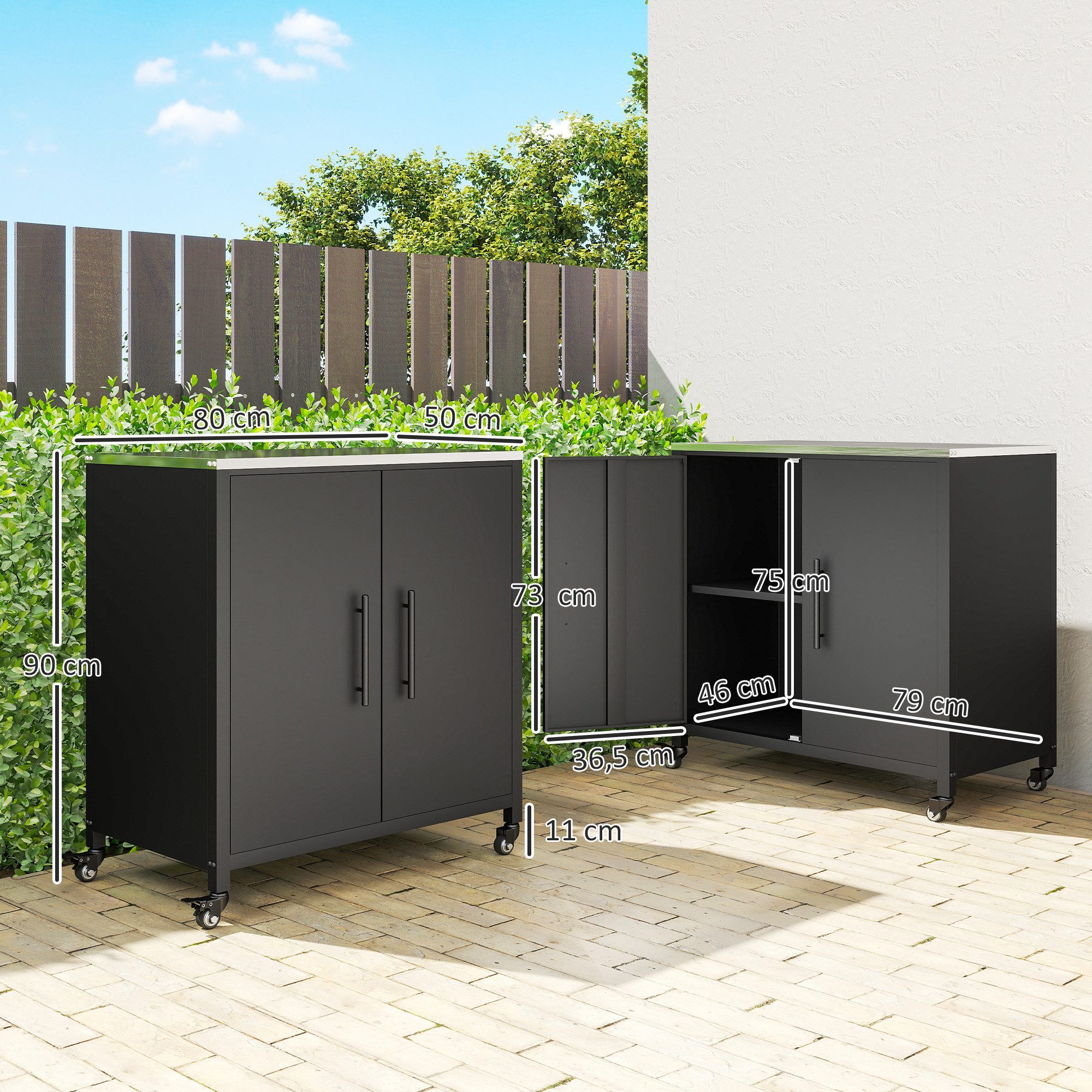 Outsunny Garten-Geräteschrank Gartenschrank mit Pflanztisch, Geräteschuppen magnetisch, BxT: 80x50 cm, (Outdoor Gartenschrank, 1 St., Pflanztisch mit Unterschrank), für Garten Balkon 80 x 50 x 90cm