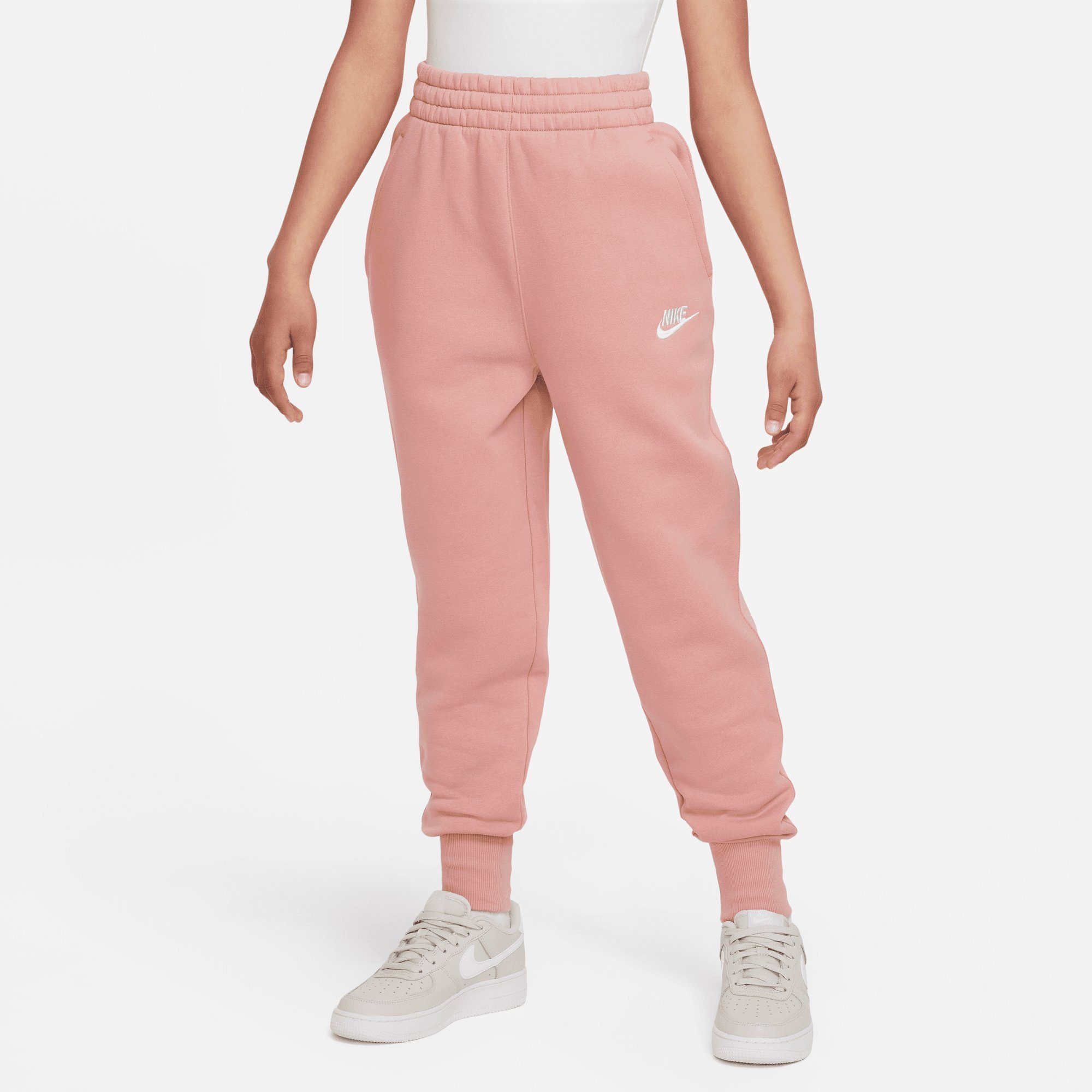 BIG STARDUST/WHITE Nike HIGH-WAISTED FITTED KIDS' (GIRLS) Sportswear CLUB Jogginghose FLEECE RED PANTS STARDUST/RED