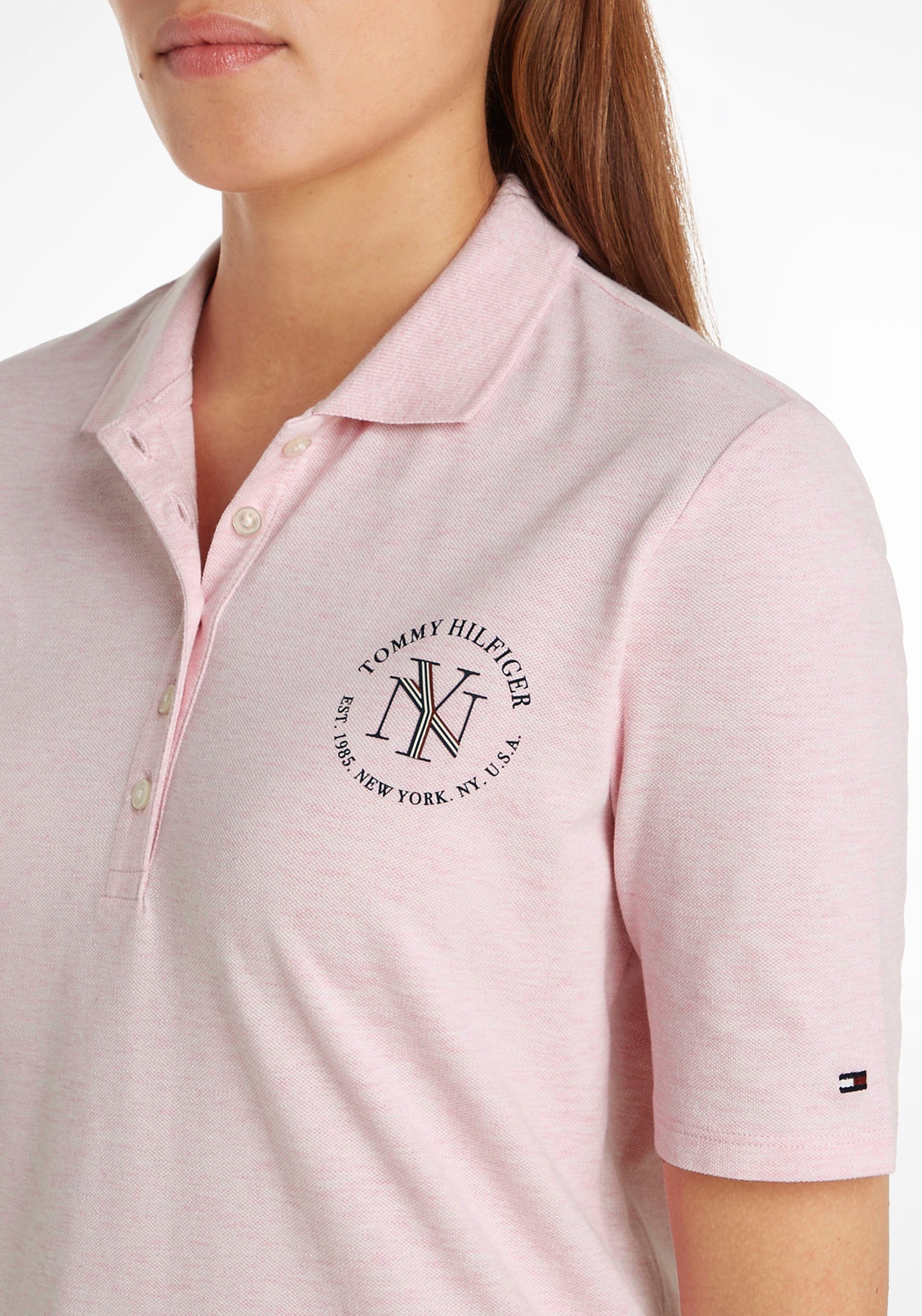 POLO Markenlabel NYC Classic-Pink-Heather SS mit ROUNDALL Tommy Hilfiger Poloshirt Hilfiger REG Tommy