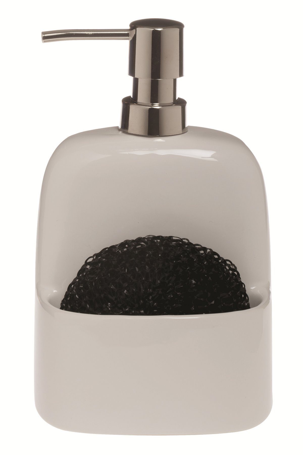 spirella Дозатори для миючих засобів BRIDGET, (Komplett-Set, 2-tlg;. Spender inkl. Spülschwamm), Spülmittel / Seifenspender aus exklusivem Material Dolomit, Aufbewahrungsfach für Spülschwämme, inkl. Spülschwamm aus Polypropylen, 380 ml, Behälter weiß Schwamm schwarz