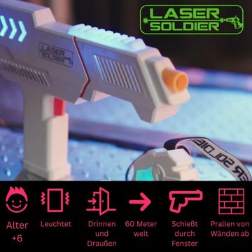 Best Direct® Laserpistole Laser Soldier - Lasertag & Weste (4-tlg), Laserpistolen Set, 2 Spieler Set Infrarot, 60 Metern Reichweite