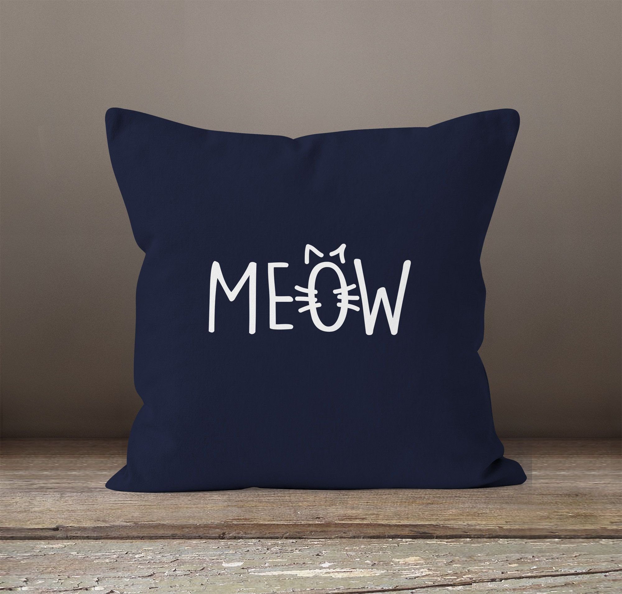 Dekokissen MoonWorks Baumwolle MoonWorks® Katze 40x40 Cat Miau Kissenbezug Kissen-Hülle Meow Deko-Kissen navy