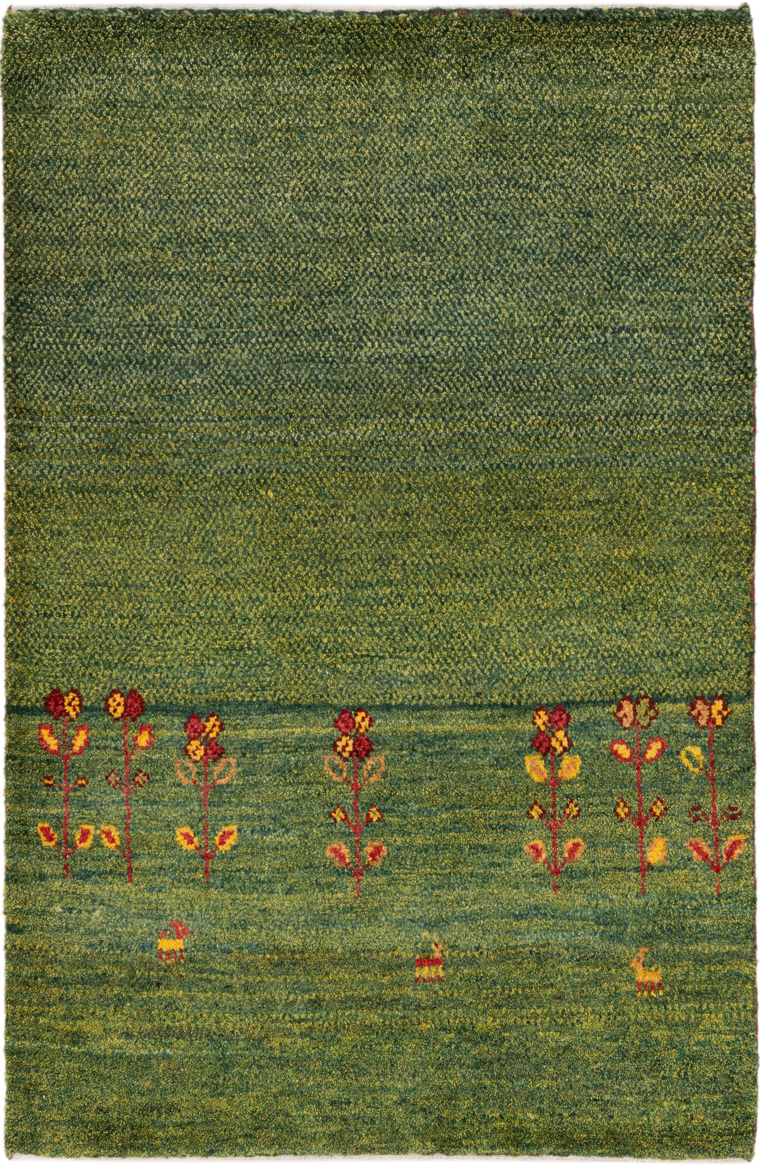 CABBEL Wollteppich Premium Perser Gabbeh Teppich Grün 78x120 cm, Rechteckig, Höhe: 20 mm, Handgeknüpftes Unikat aus 100% Wolle – langlebig und natürlich