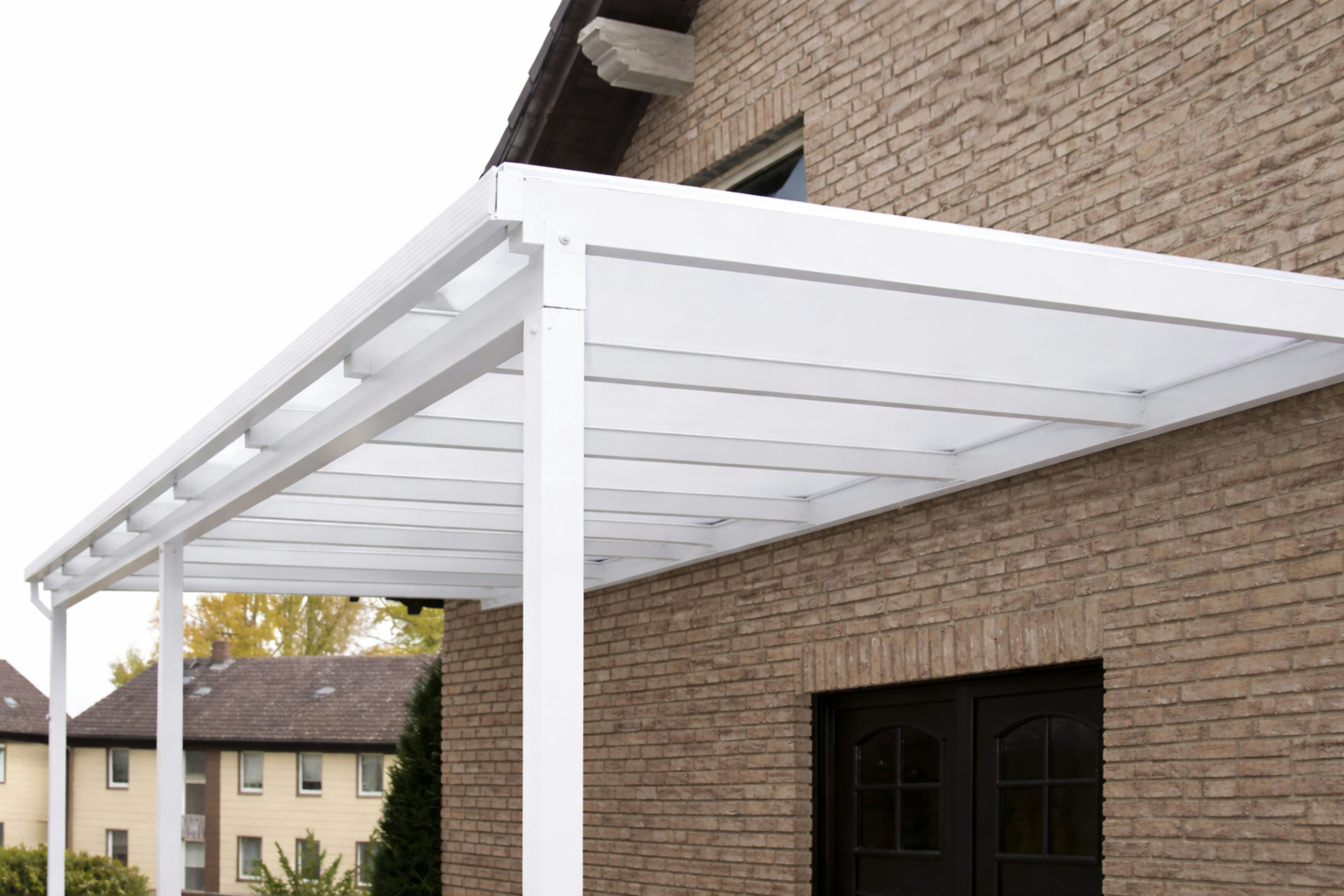 DREKU Terrassendach Aluminium 9016 weiß, Stegplatten opal, BxT: 300x300 cm, Bedachung Polycarbonat Stegplatten 16 mm, (Bausatz)