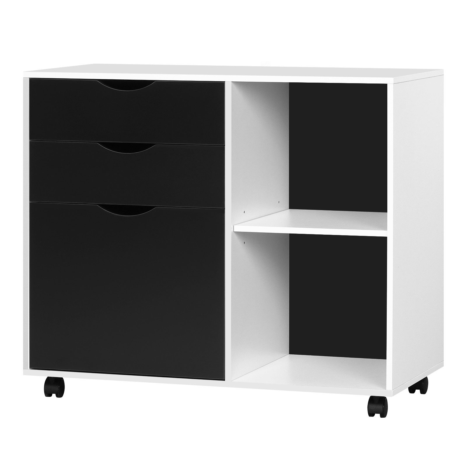 Woltu Rollcontainer, Aktenschrank mit 3 Schubladen, 5 Rollen, Büroschrank