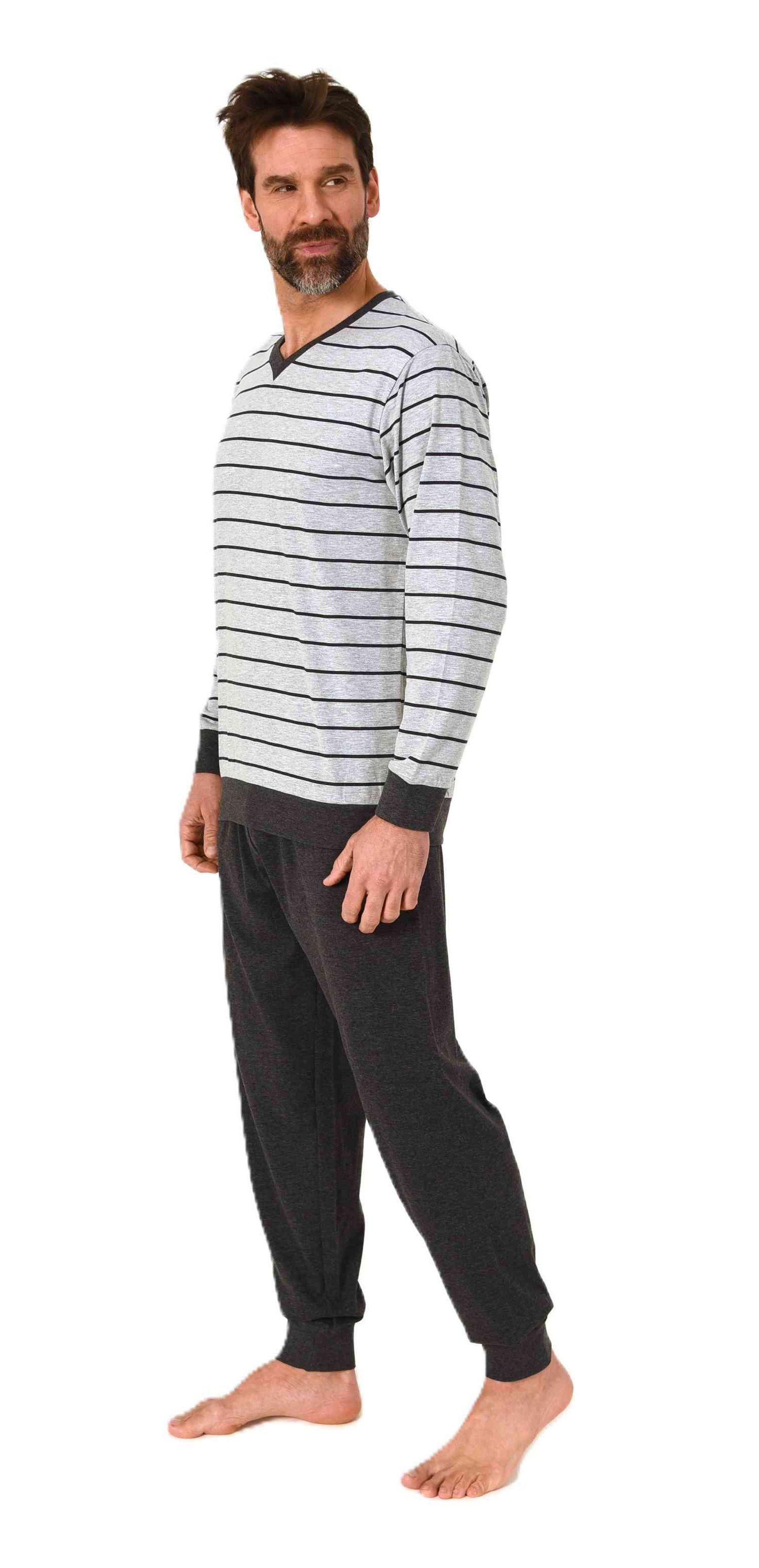 Normann Pyjama Normann Herren langarm Pyjama mit Bündchen in edler Streifen günstig online kaufen