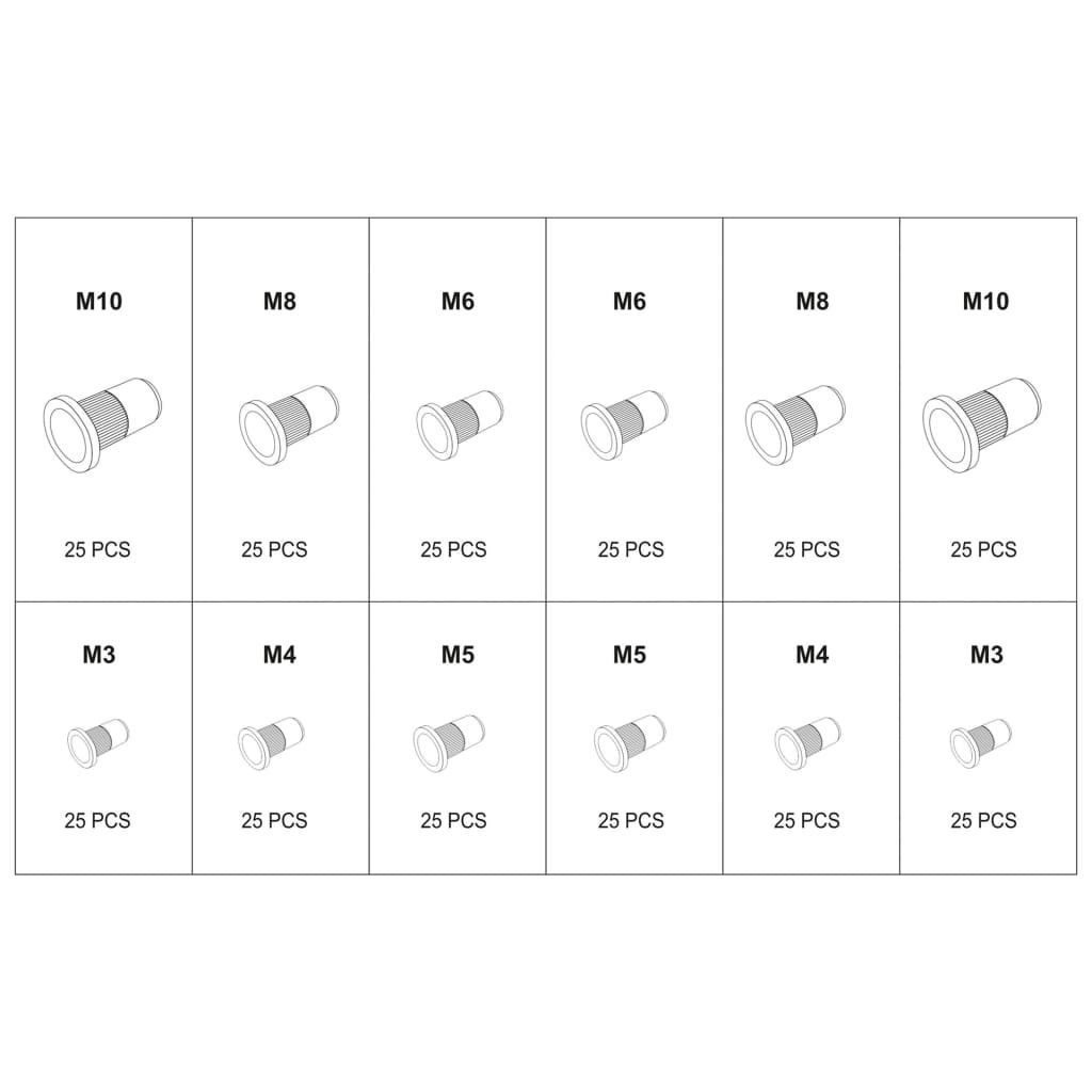 (300-St) 300-tlg., Yato Nietmuttern Muttern Kohlenstoffstahl Aluminium M3-M10