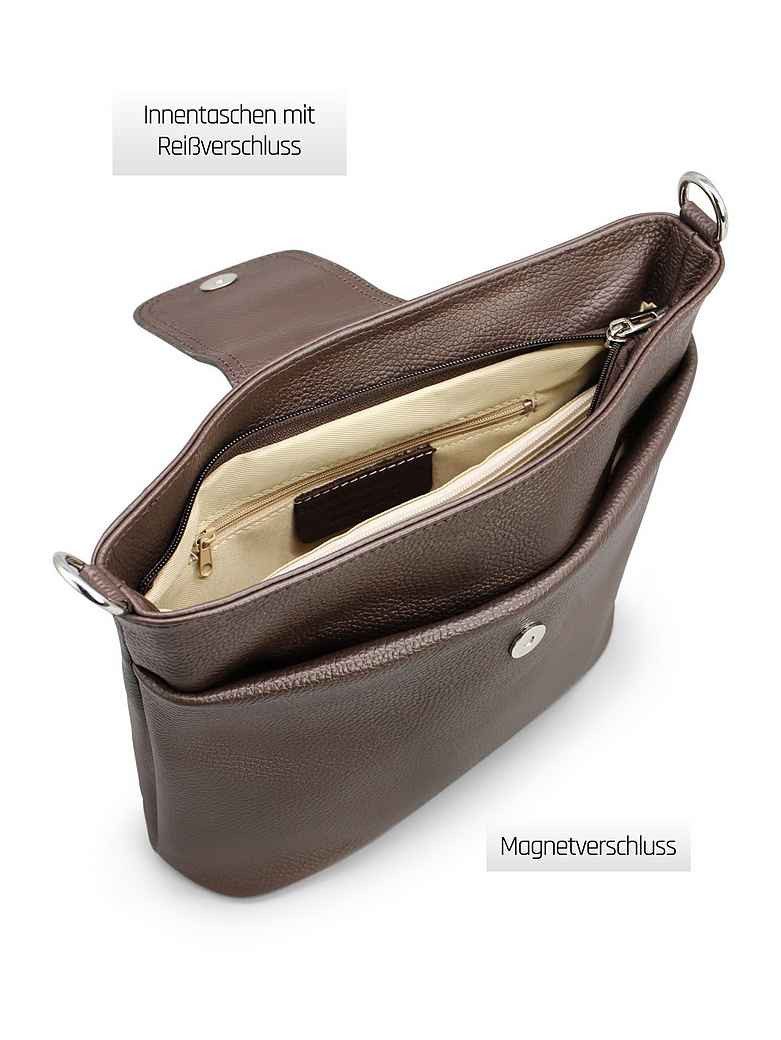 Adel Bags Schultertasche SARA Umhängetasche Damen Dunkelbraun aus Echtleder Crossbody (Test SEHR GUT, Note 1.1), 20 Farboptionen, Hergestellt in Italien, mit 2  – Bild 4 von 5