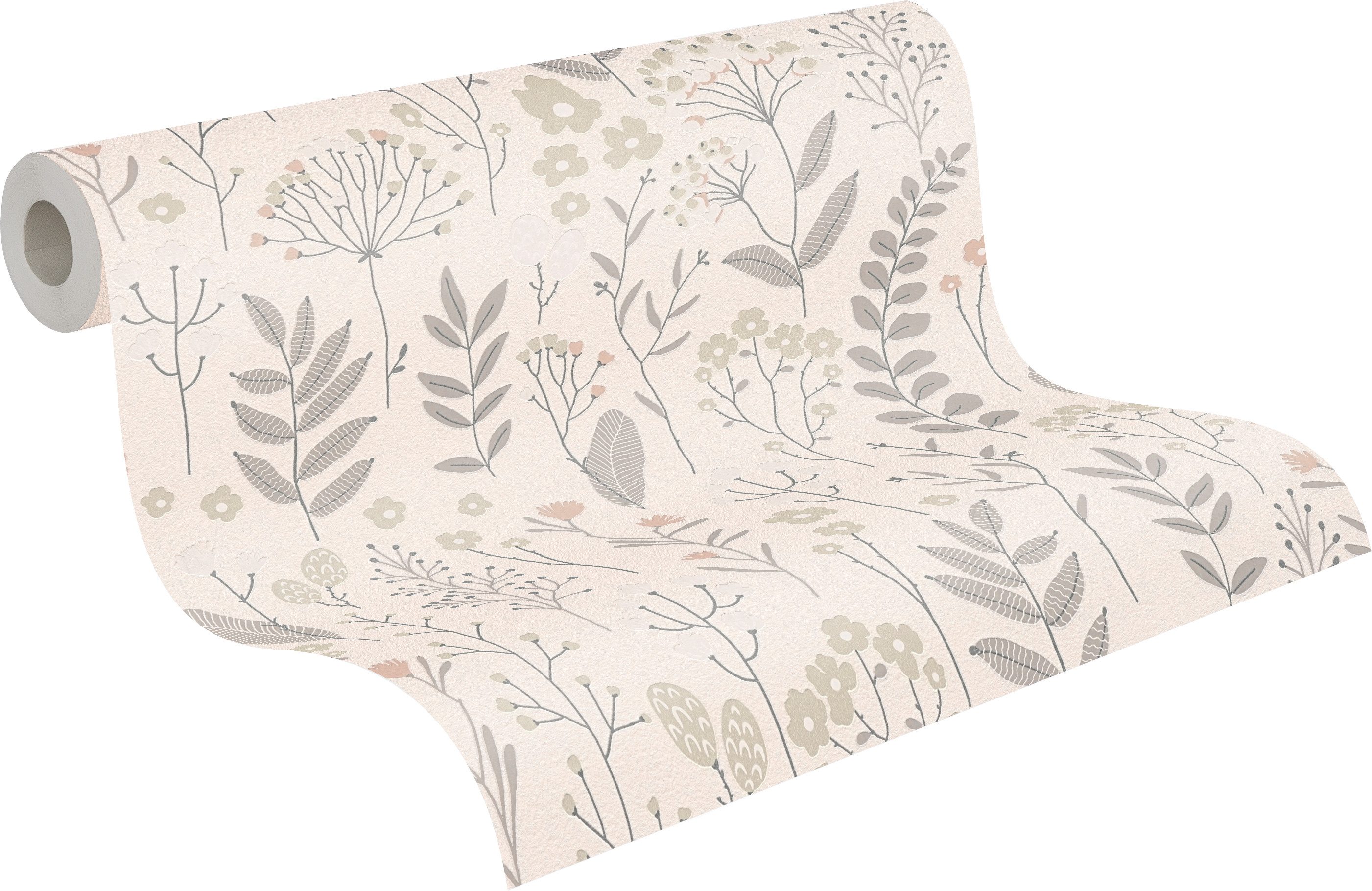 A.S. Création Vliestapete Attractive 3 – Nordic Floral, aufgeschäumt, floral, Metallic, glänzend