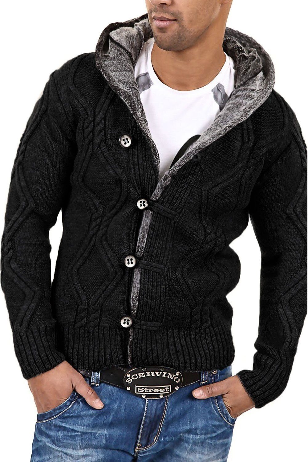 behype Strickjacke CR-7013 mit kuscheliger Kapuze