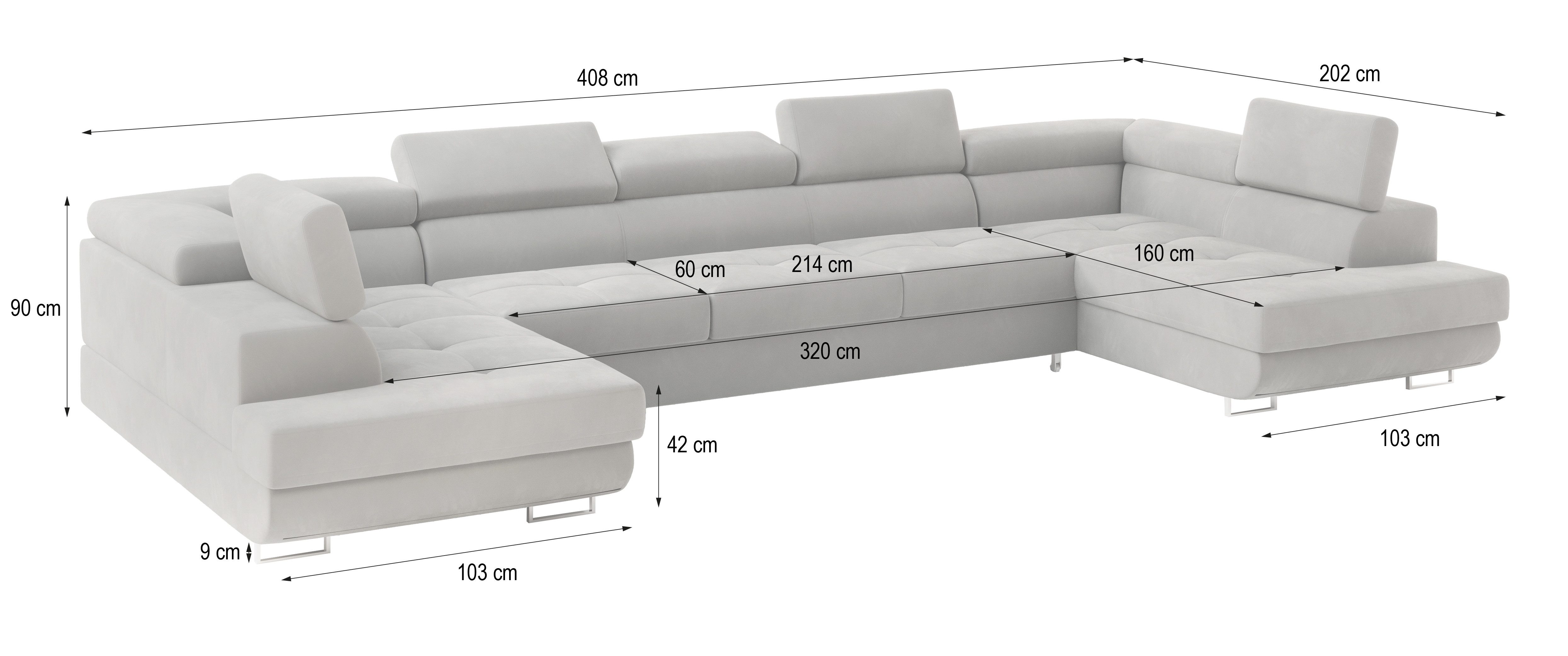 Masseno Ecksofa ISOLANO mit Schlaffunktion U-Form, Sofa mit Bettkasten